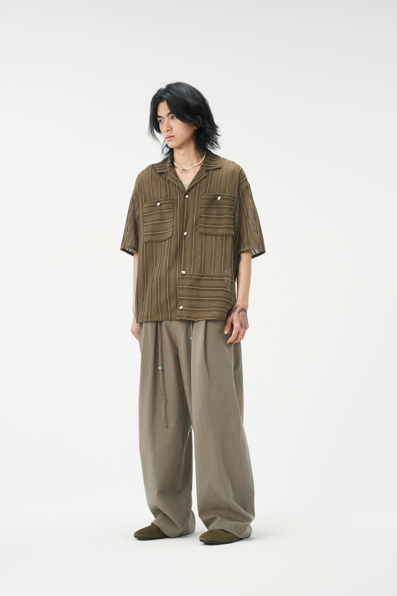 GONGHE REPUB Tie-Waist Pleated Wide-Leg Pants