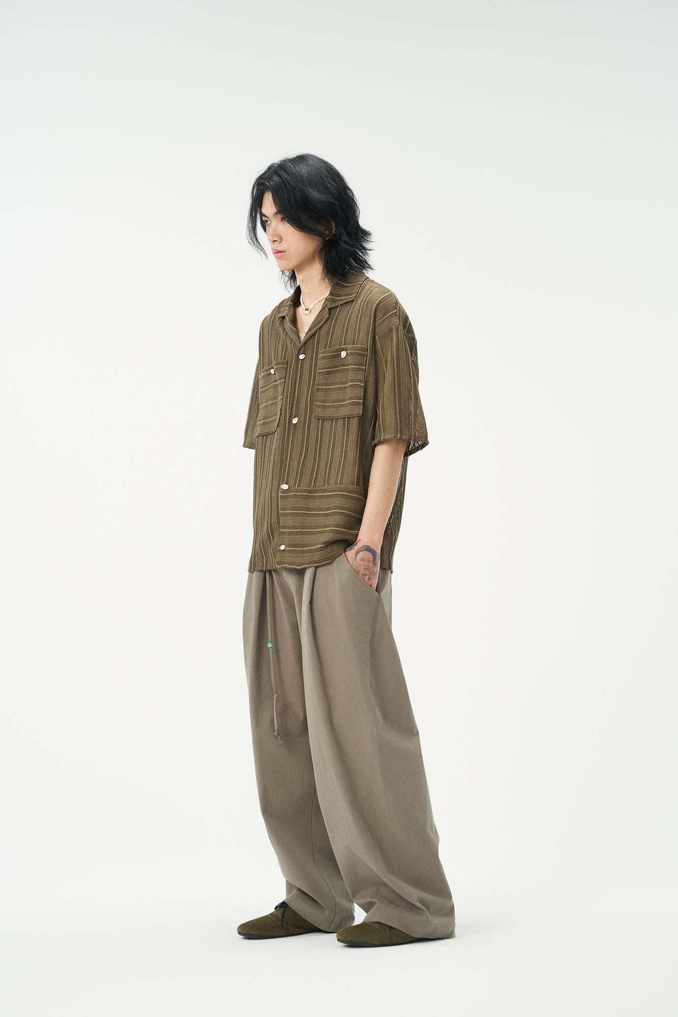 GONGHE REPUB Tie-Waist Pleated Wide-Leg Pants