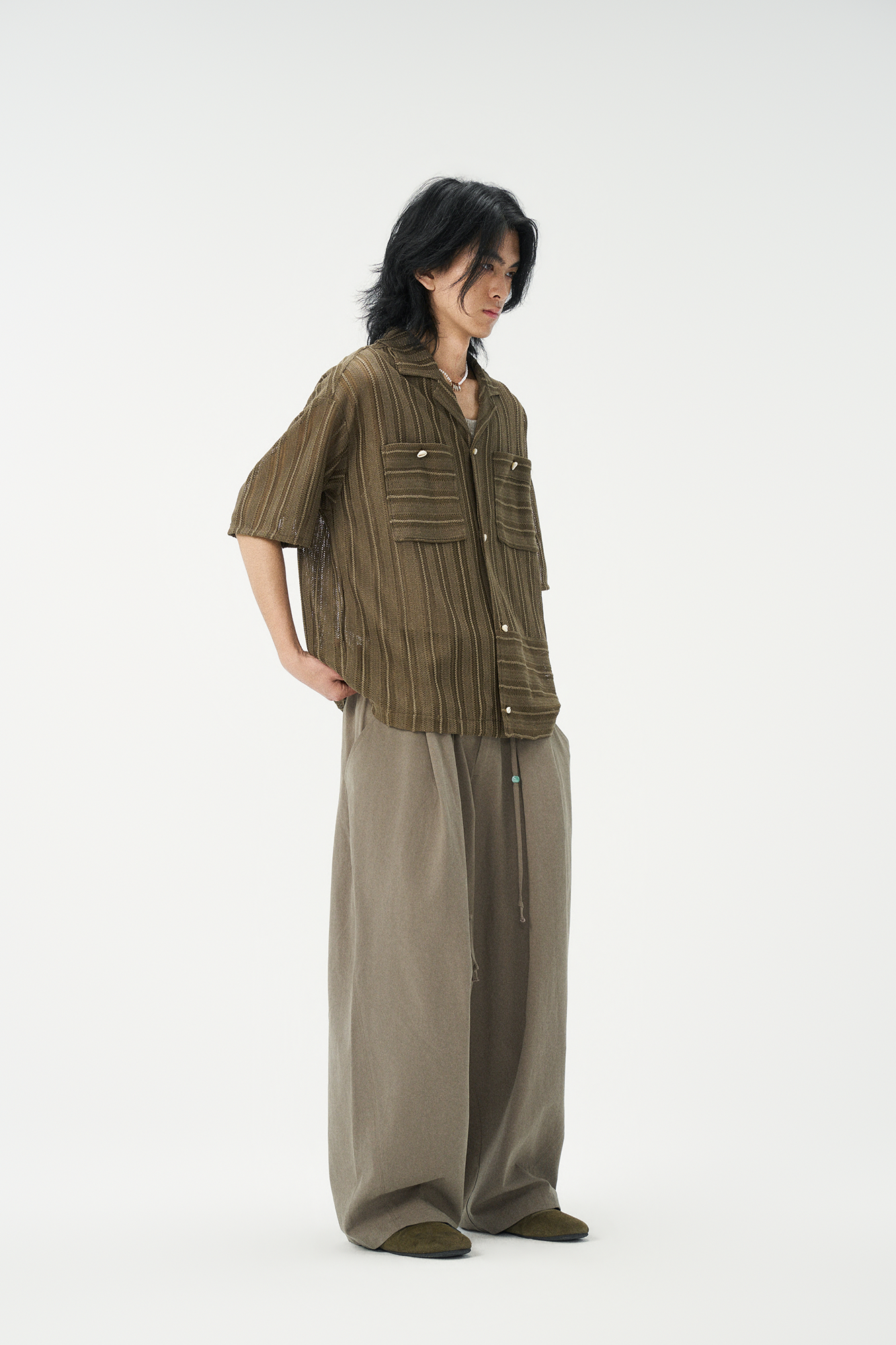 GONGHE REPUB Tie-Waist Pleated Wide-Leg Pants