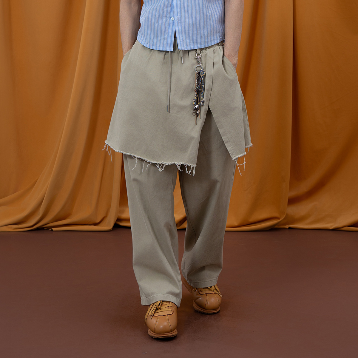 CLP Layered Raw-Edge Wide-Leg Pants