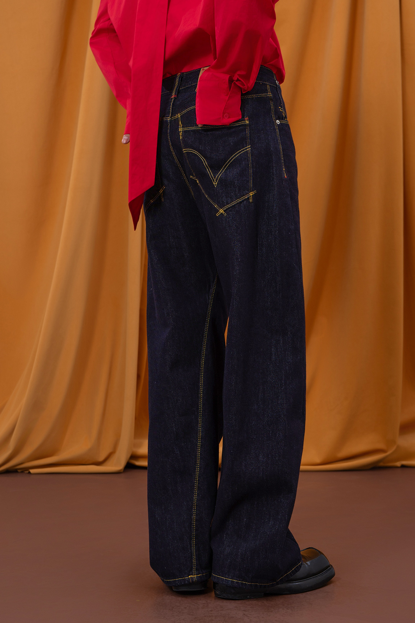 CLP Retro Wide-Leg Contrast-Stitch Jeans