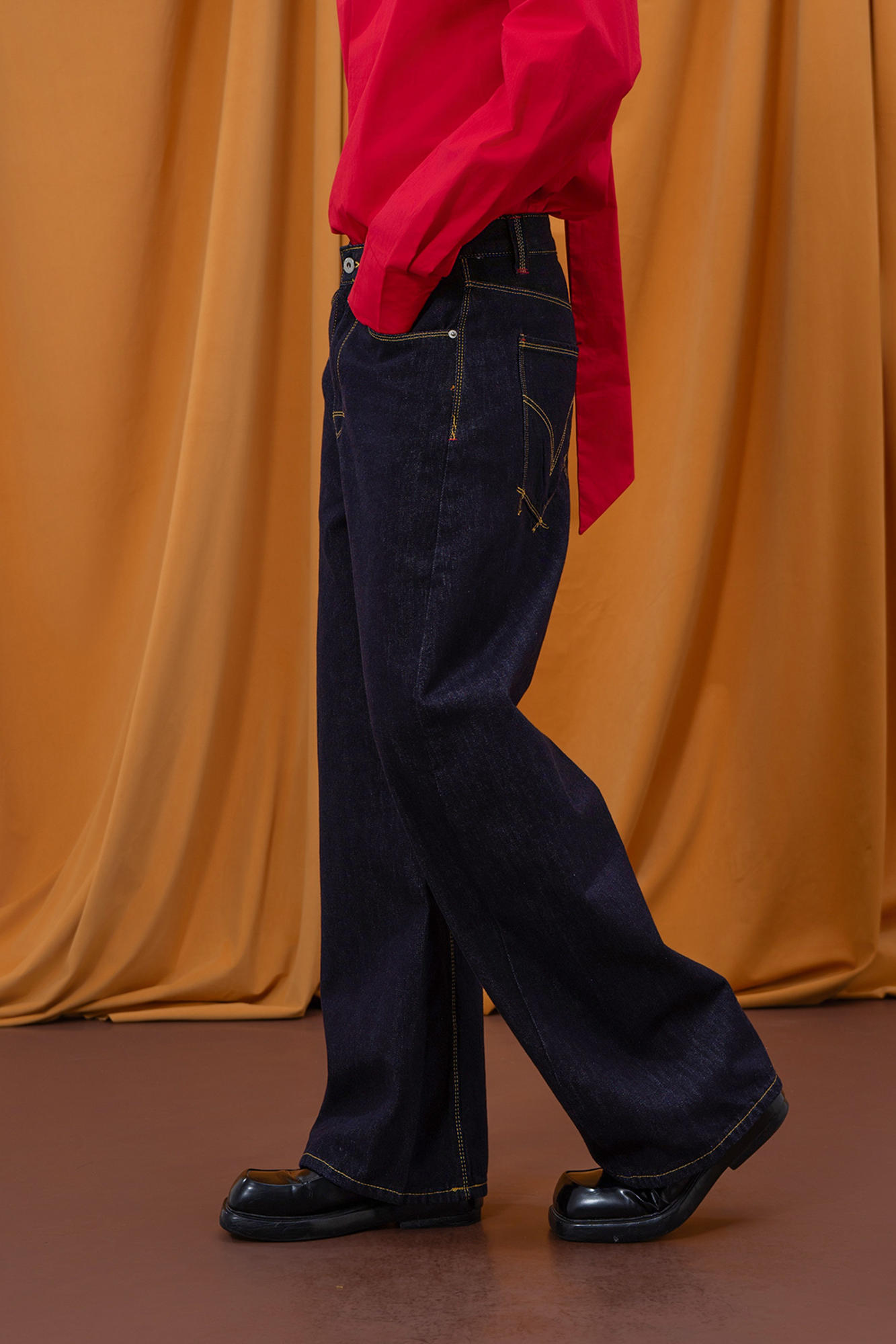 CLP Retro Wide-Leg Contrast-Stitch Jeans
