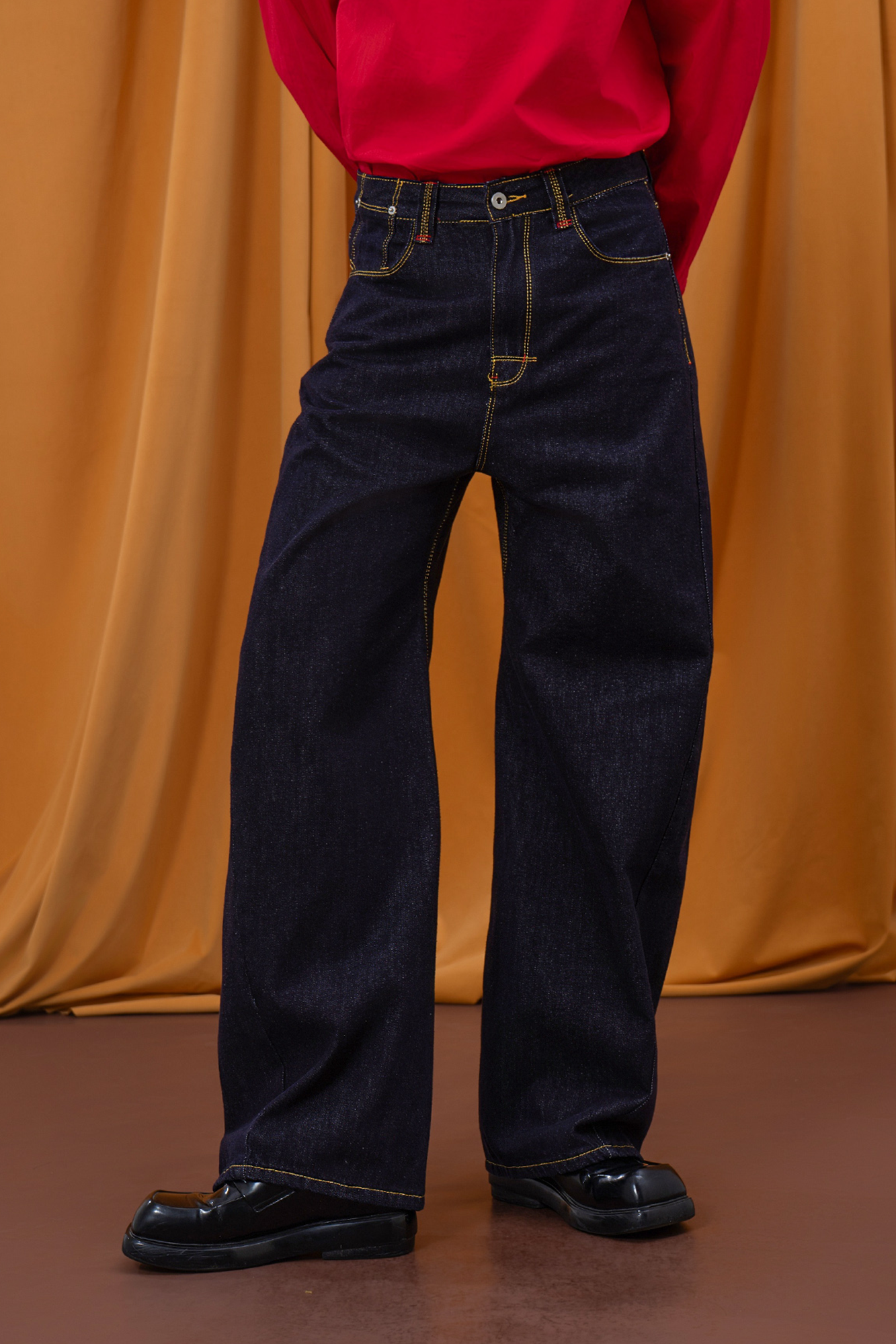 CLP Retro Wide-Leg Contrast-Stitch Jeans