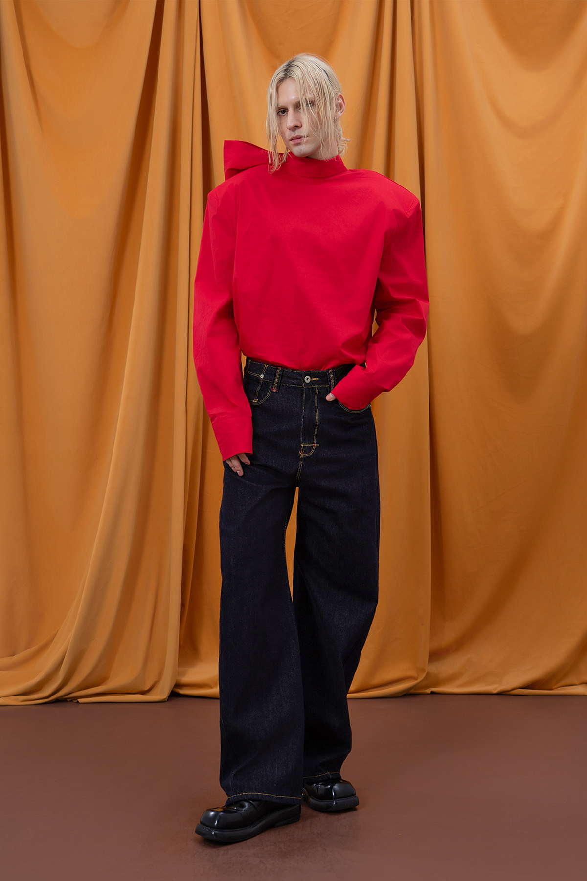 CLP Retro Wide-Leg Contrast-Stitch Jeans