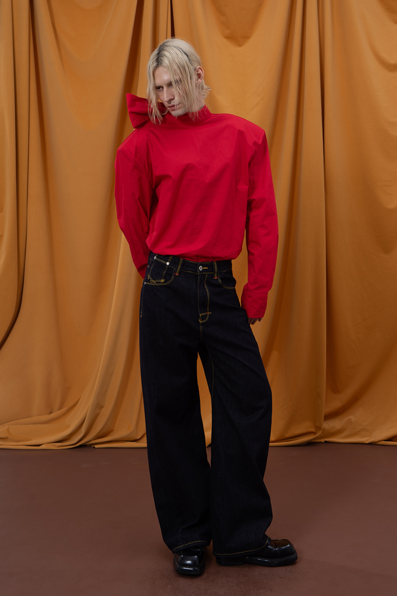 CLP Retro Wide-Leg Contrast-Stitch Jeans