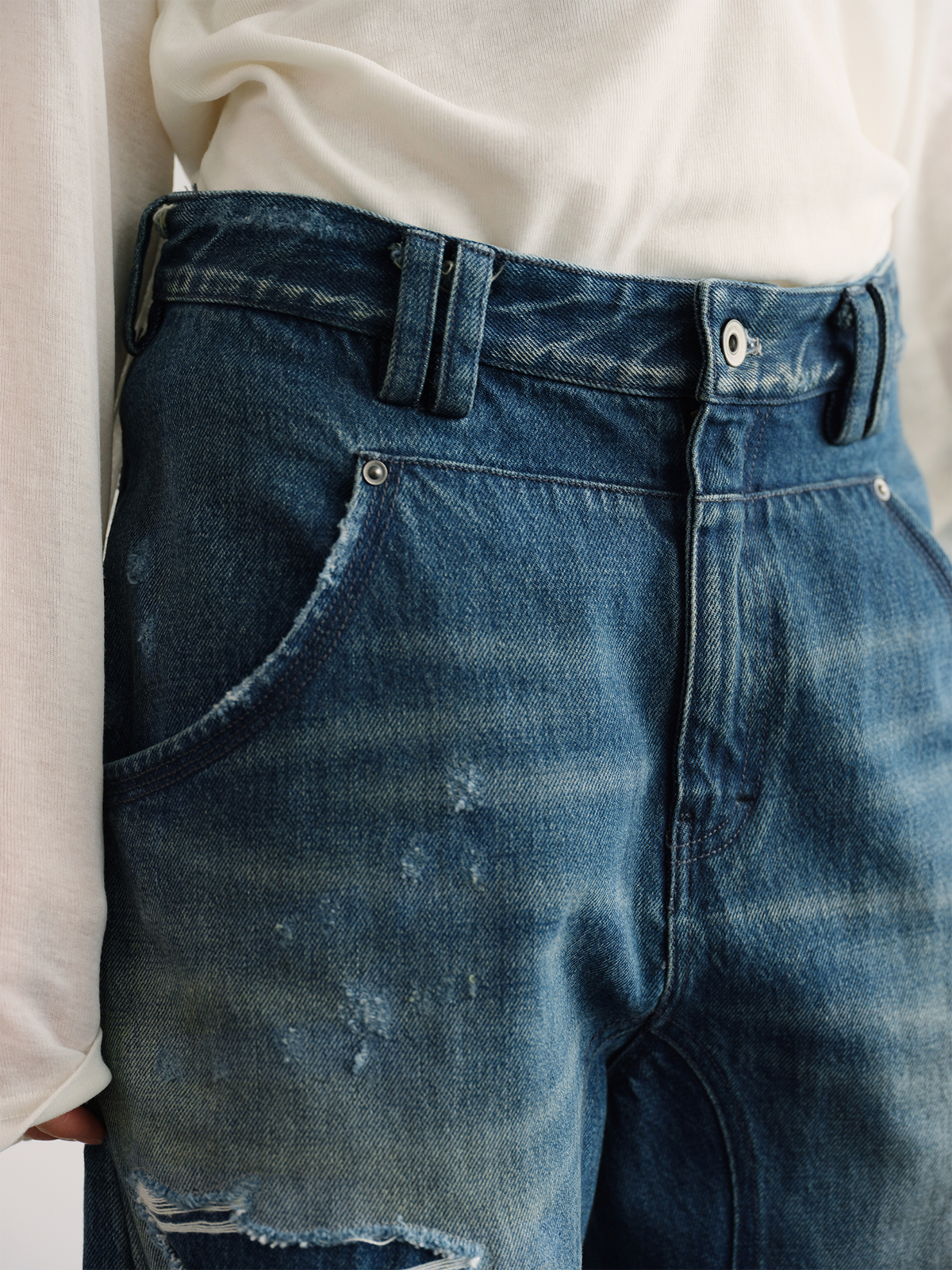 ORGANIC EMOTION Distressed Washed Patchwork Jeans