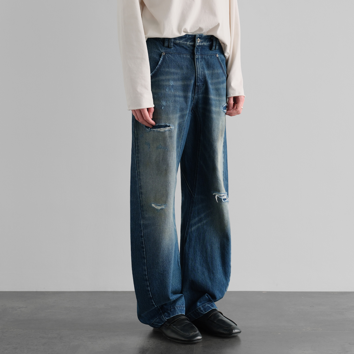 ORGANIC EMOTION Distressed Washed Patchwork Jeans