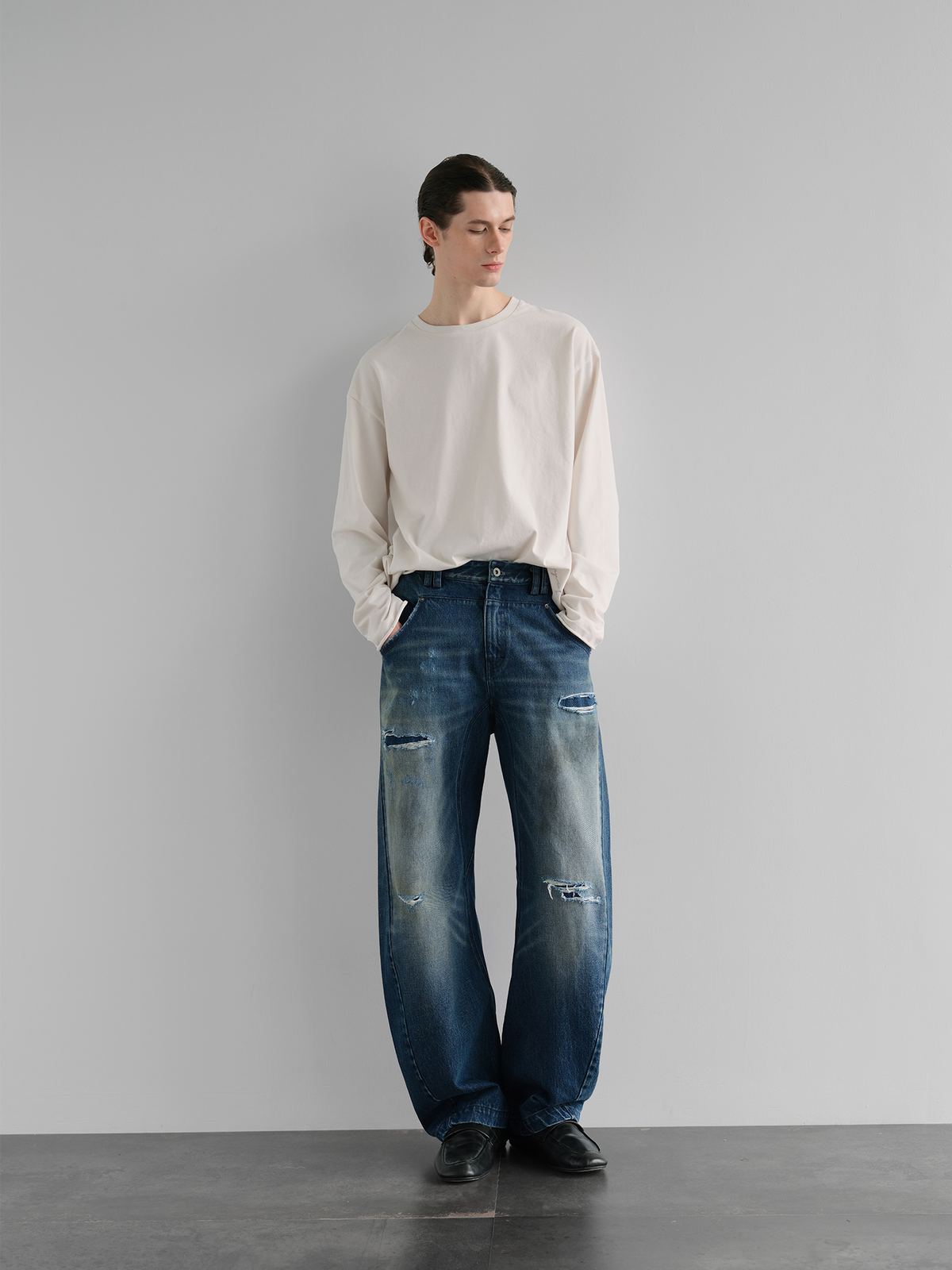 ORGANIC EMOTION Distressed Washed Patchwork Jeans
