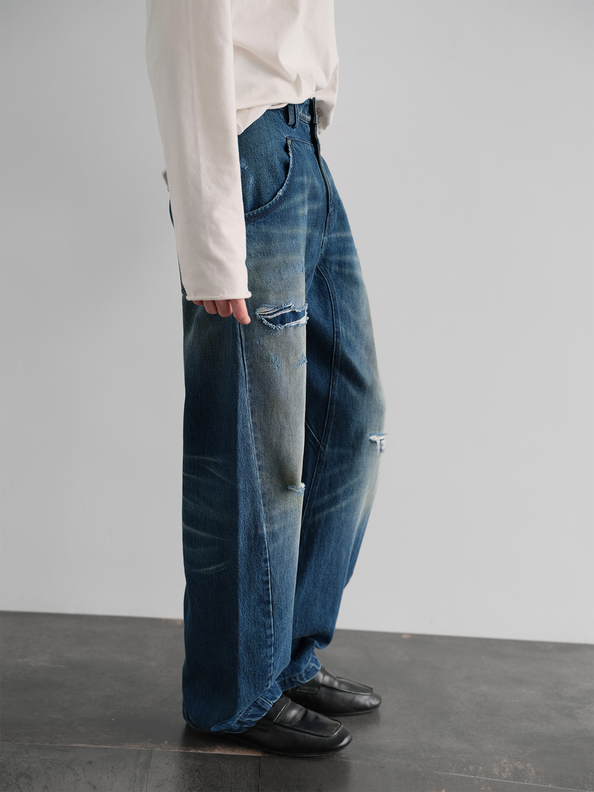ORGANIC EMOTION Distressed Washed Patchwork Jeans