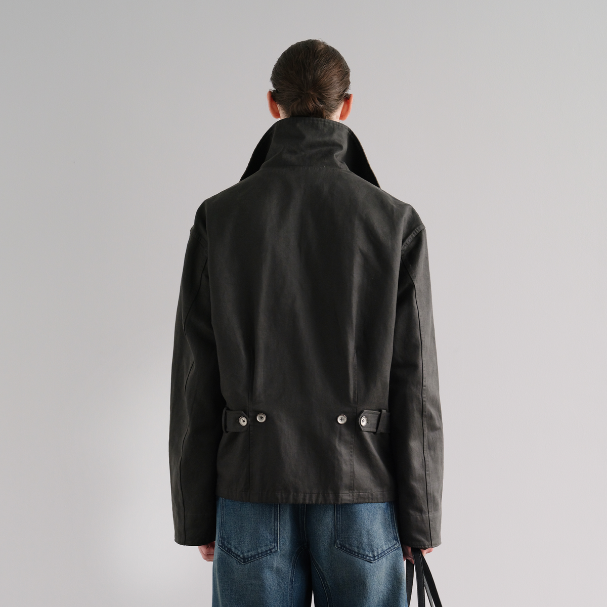 ORGANIC EMOTION Washed Retro Plaid Spliced Lapel Jacket