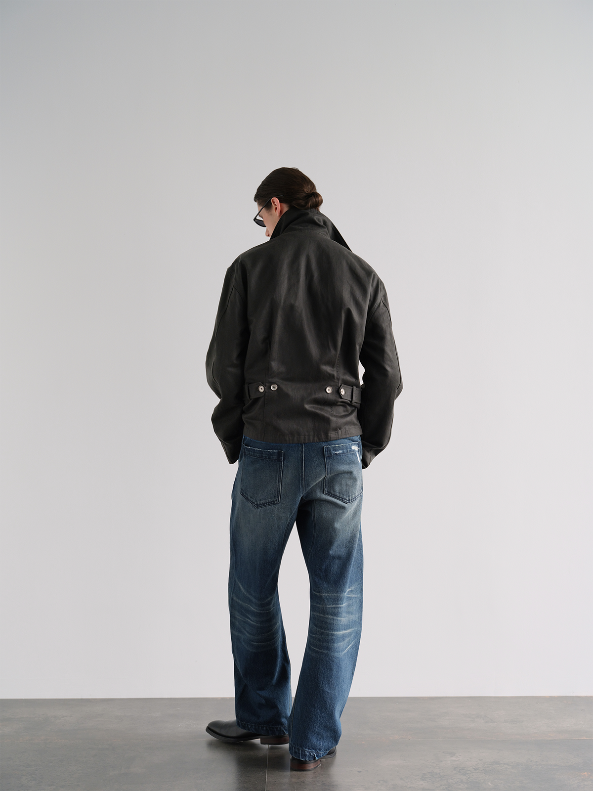 ORGANIC EMOTION Washed Retro Plaid Spliced Lapel Jacket