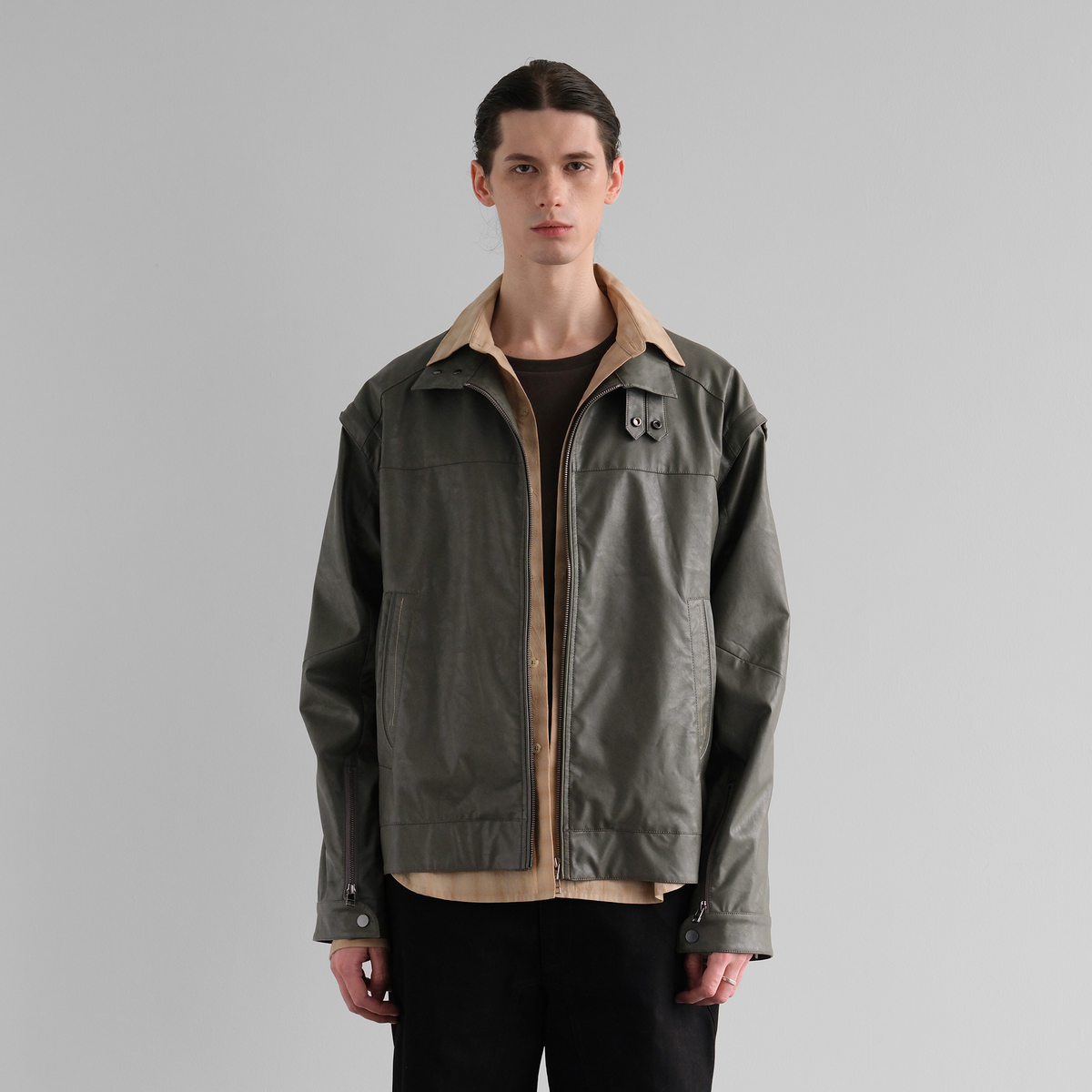 ORGANIC EMOTION Faux Leather Detachable-Sleeve Biker Jacket