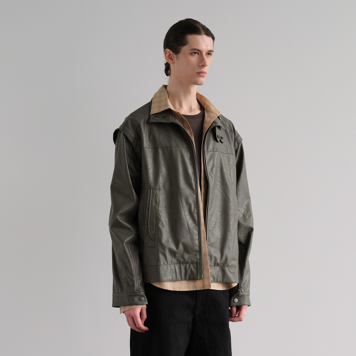 ORGANIC EMOTION Faux Leather Detachable-Sleeve Biker Jacket
