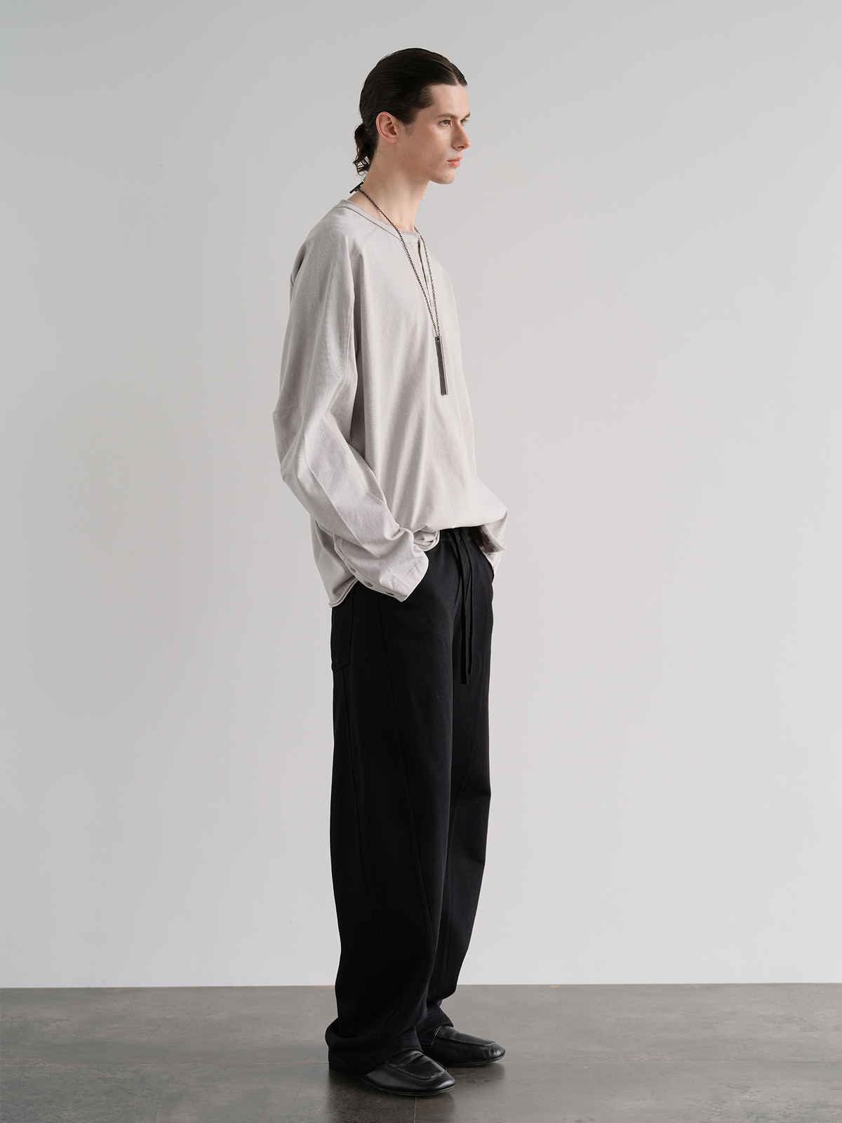 ORGANIC EMOTION Asymmetrical Spliced Drawstring Wide-Leg Pants