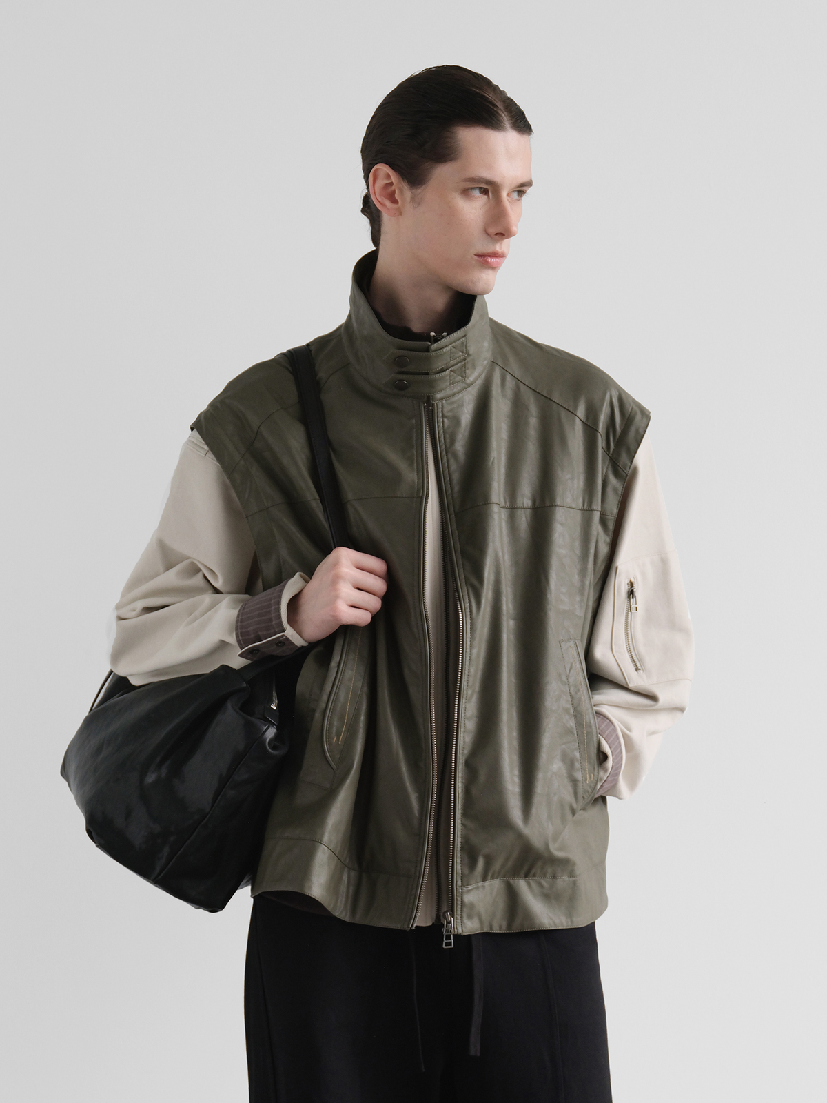 ORGANIC EMOTION Faux Leather Detachable-Sleeve Biker Jacket