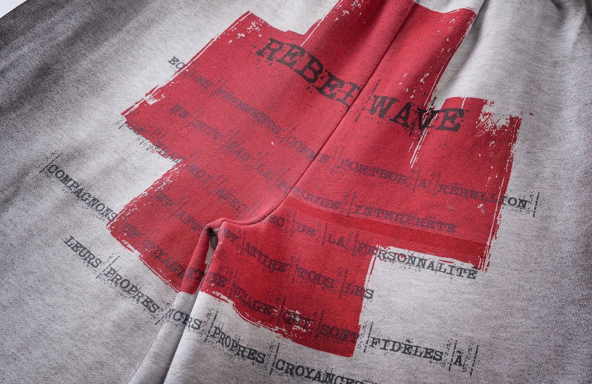 REBEL WAVE Dirty Wash Cross Graphic Sweatpants