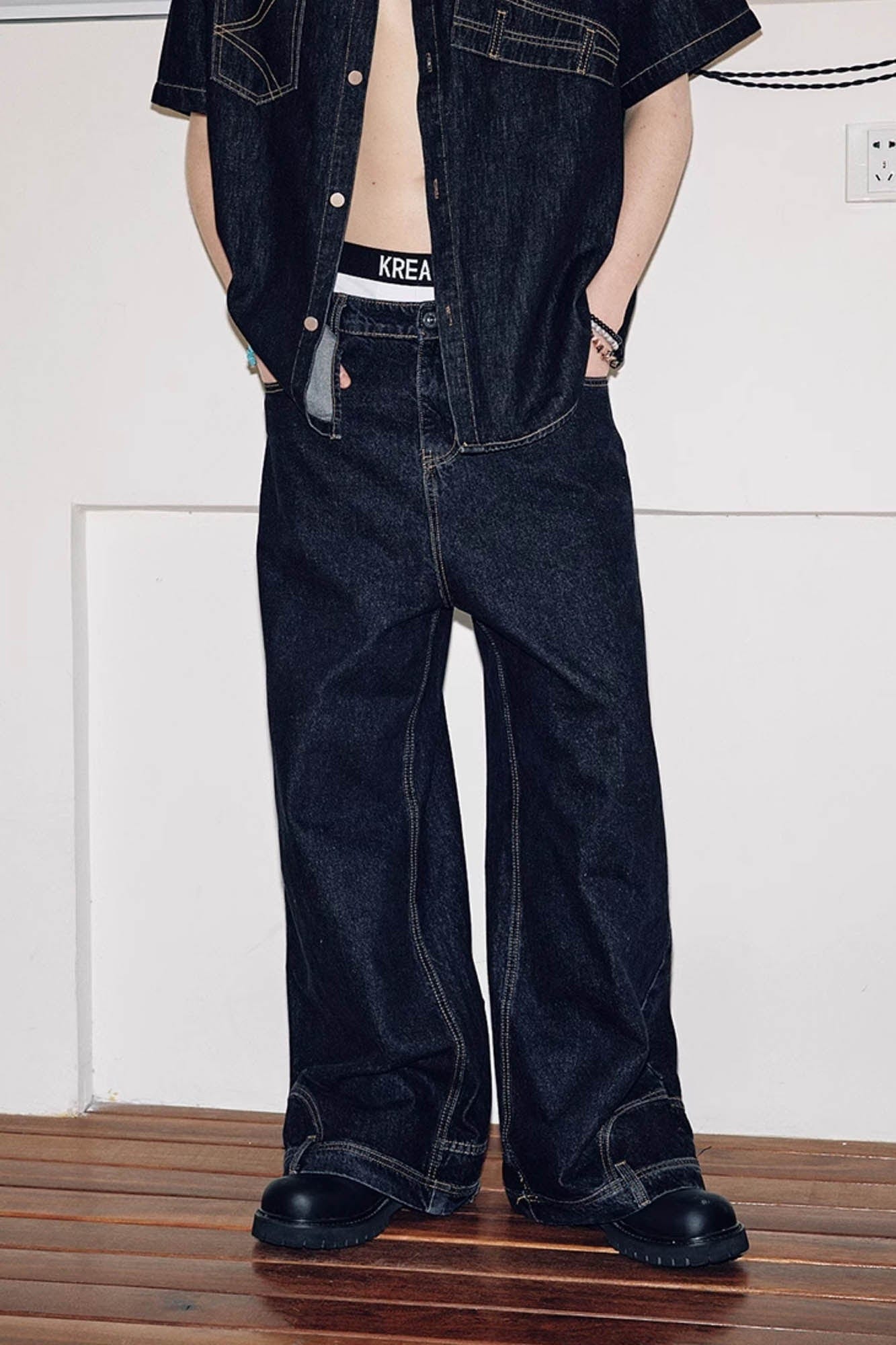 KREATE Inverted Deconstructed Baggy Jeans