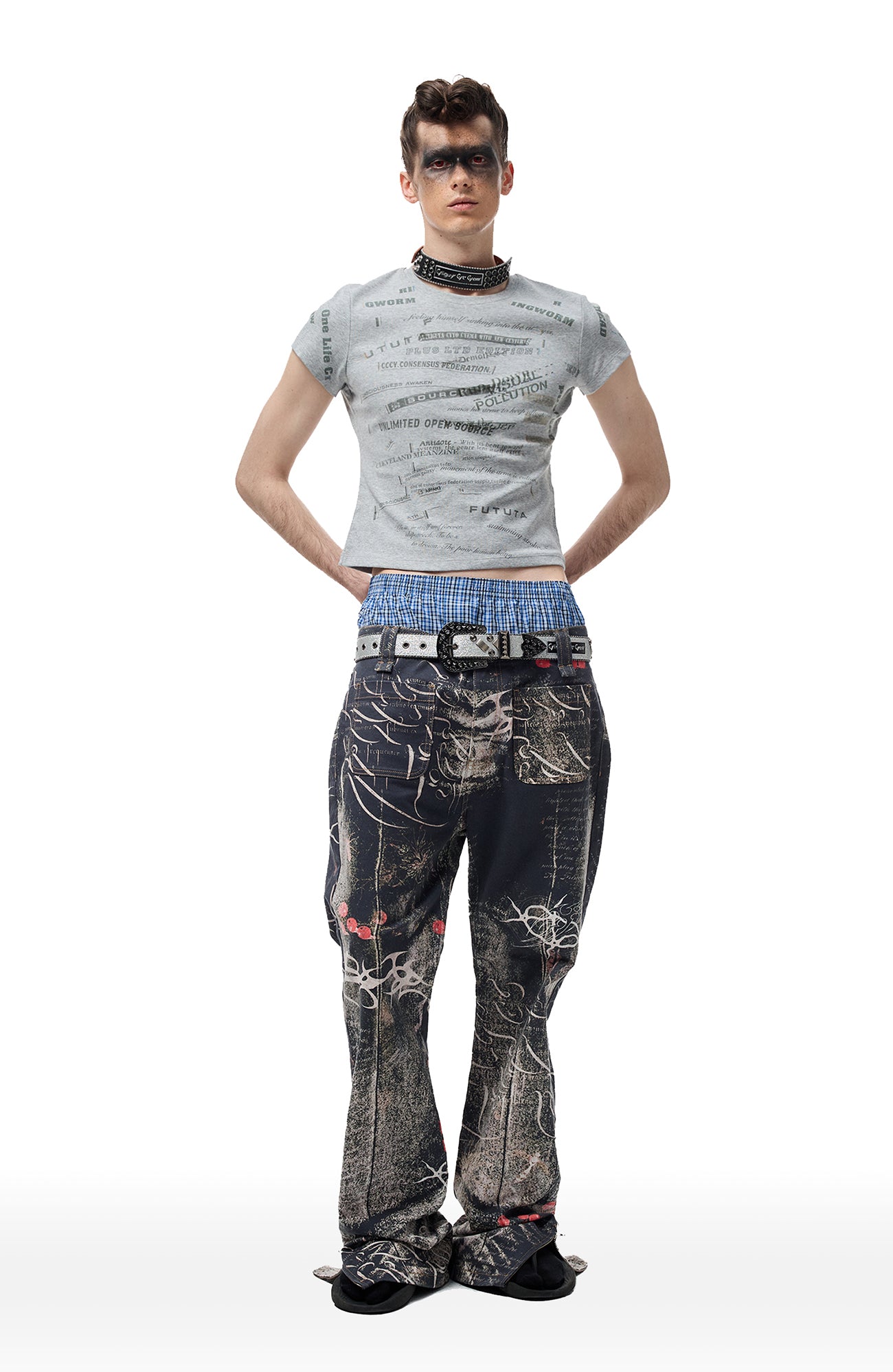 CYCYCY Full-Print Script Flared Jeans