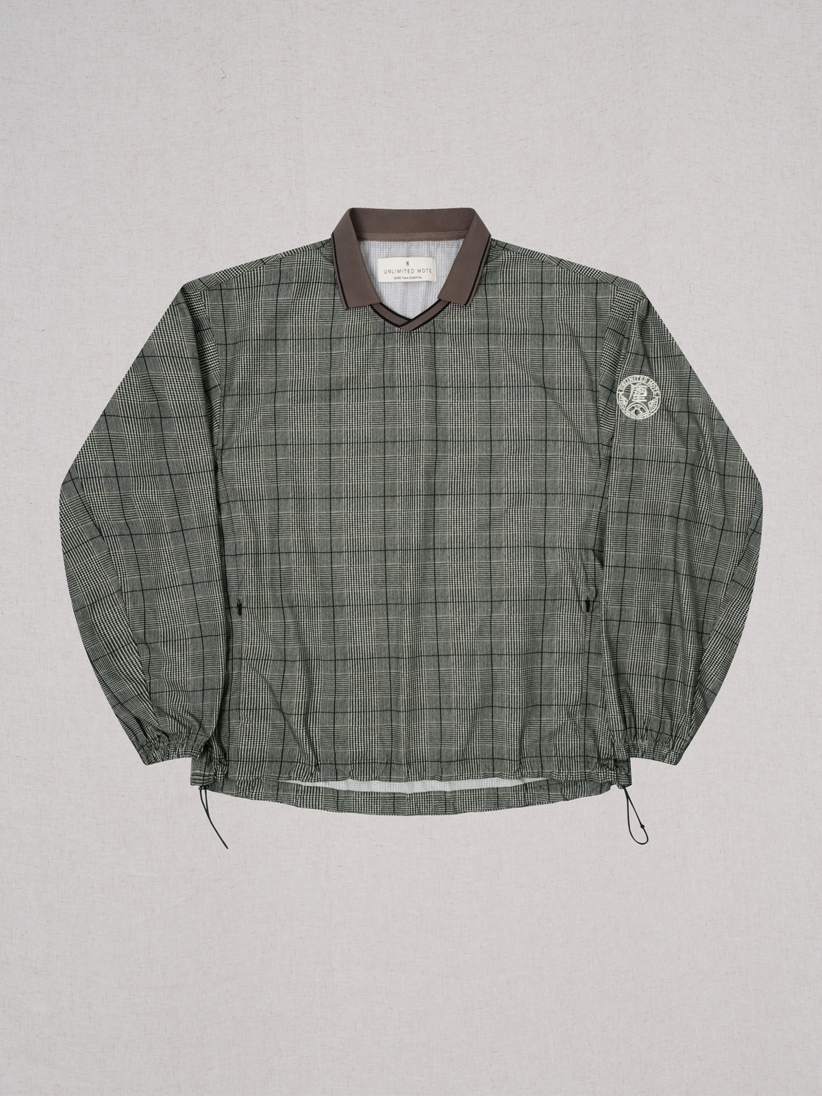 UNLIMITED MOTE Glen Plaid Double-Collar Drawstring Long-Sleeve Shirt, premium urban and streetwear designers apparel on PROJECTISR.com, UNLIMITED MOTE