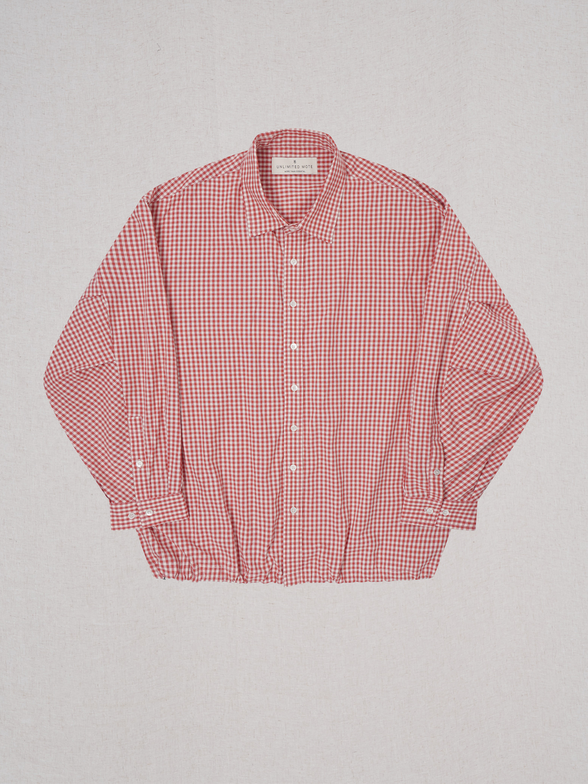 UNLIMITED MOTE Pleated Balloon Drawstring Plaid Long-Sleeve Shirt, premium urban and streetwear designers apparel on PROJECTISR.com, UNLIMITED MOTE