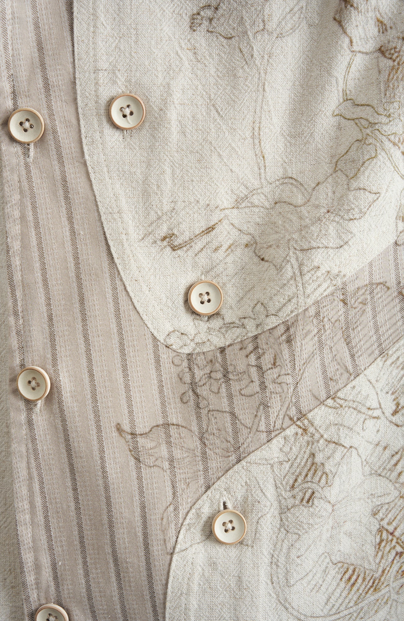 MOITIEDEPETALE Asymmetrical Floral Sketch Linen-Blend Shirt