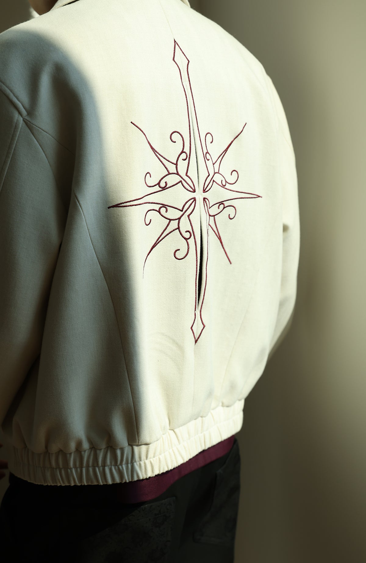 OKAYTHXBYE Embroidered Patchwork Distressed Cropped Jacket