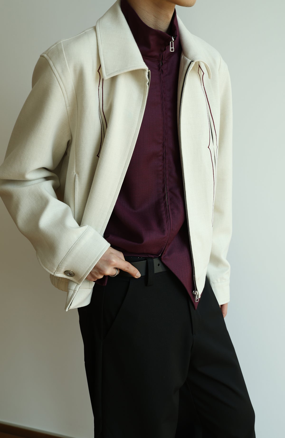 OKAYTHXBYE Embroidered Patchwork Distressed Cropped Jacket