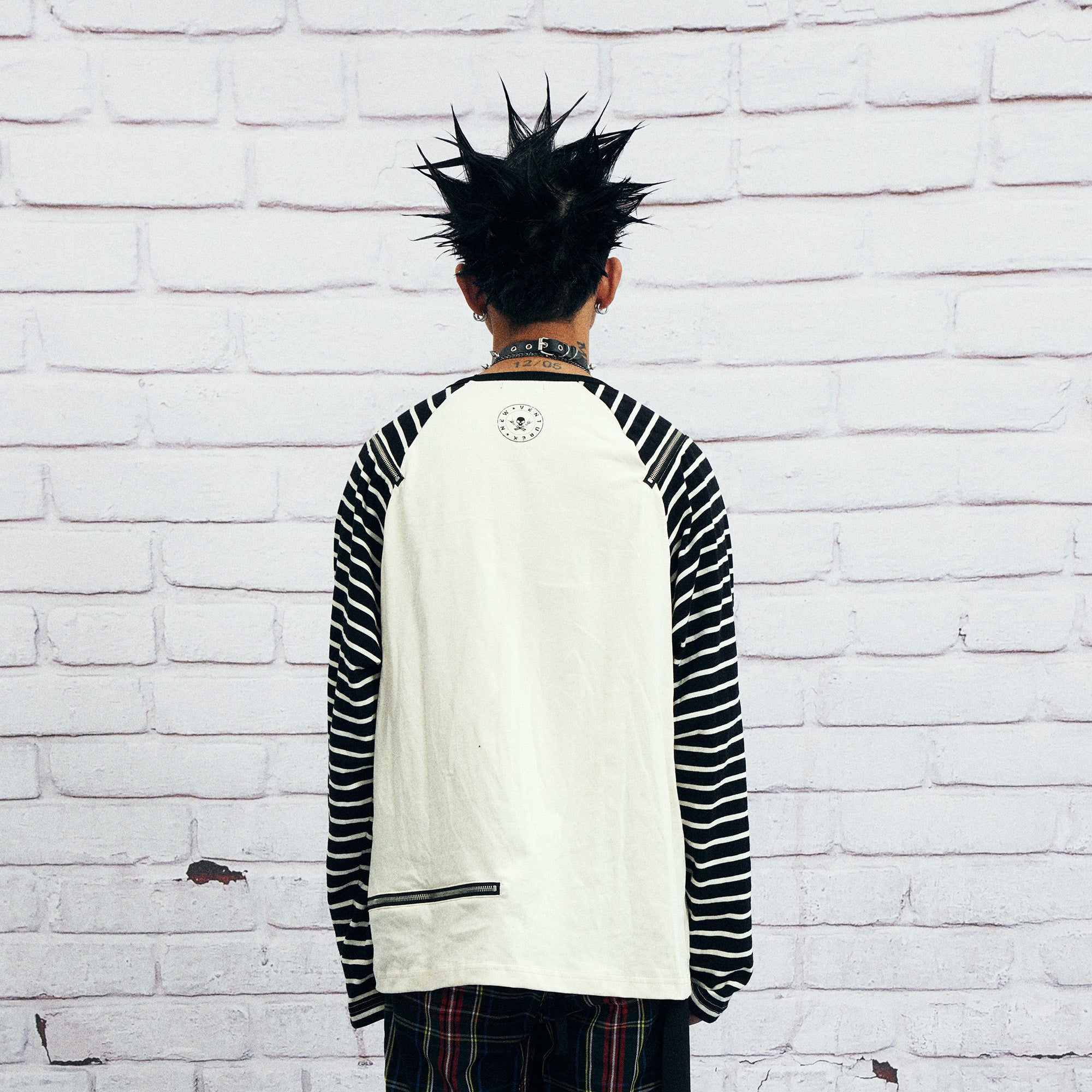 VENTUREK Punk Graphic Multi-Zip Striped Raglan Long-Sleeve Tee, premium urban and streetwear designers apparel on PROJECTISR.com, VENTUREK