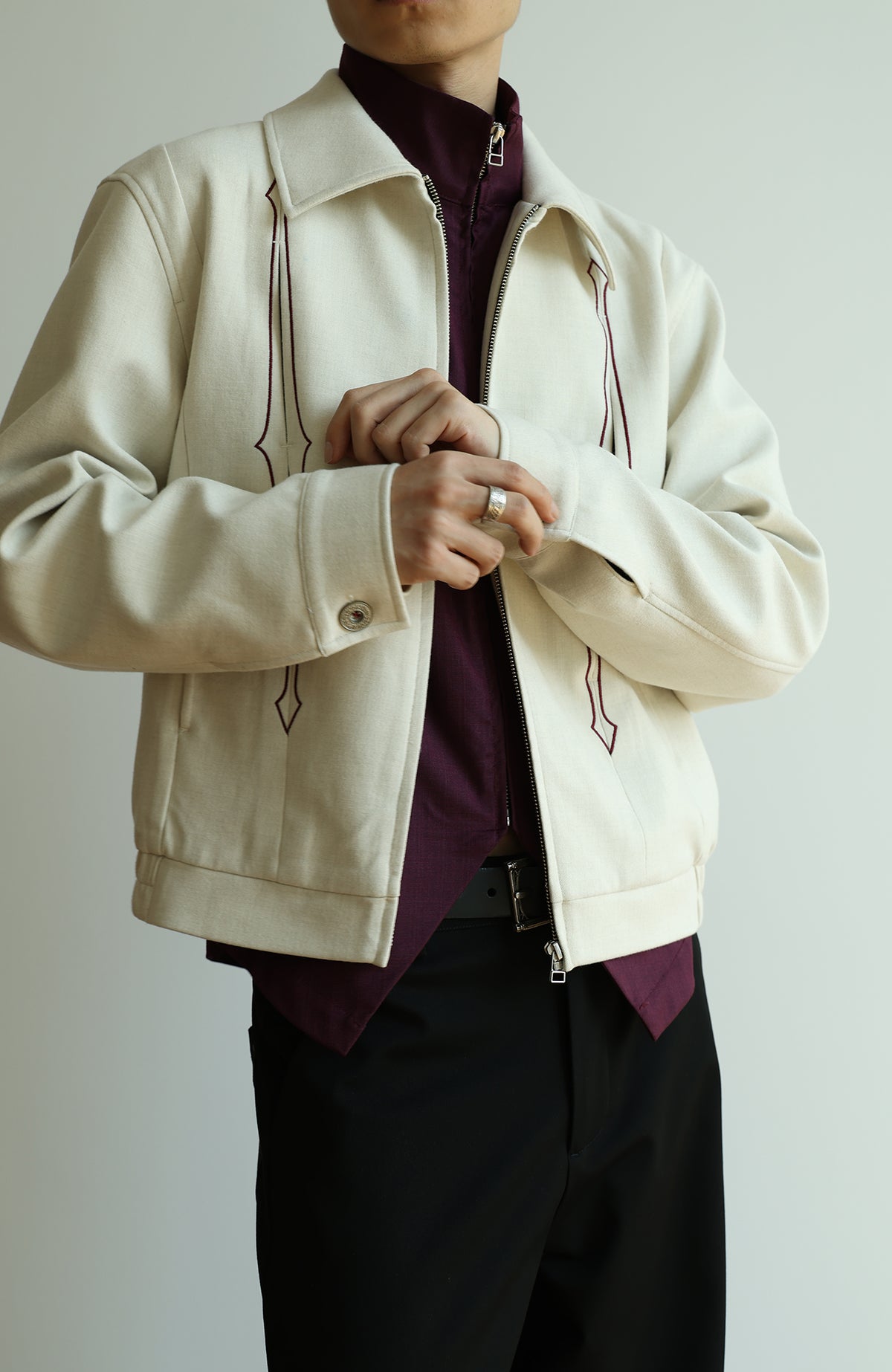 OKAYTHXBYE Embroidered Patchwork Distressed Cropped Jacket