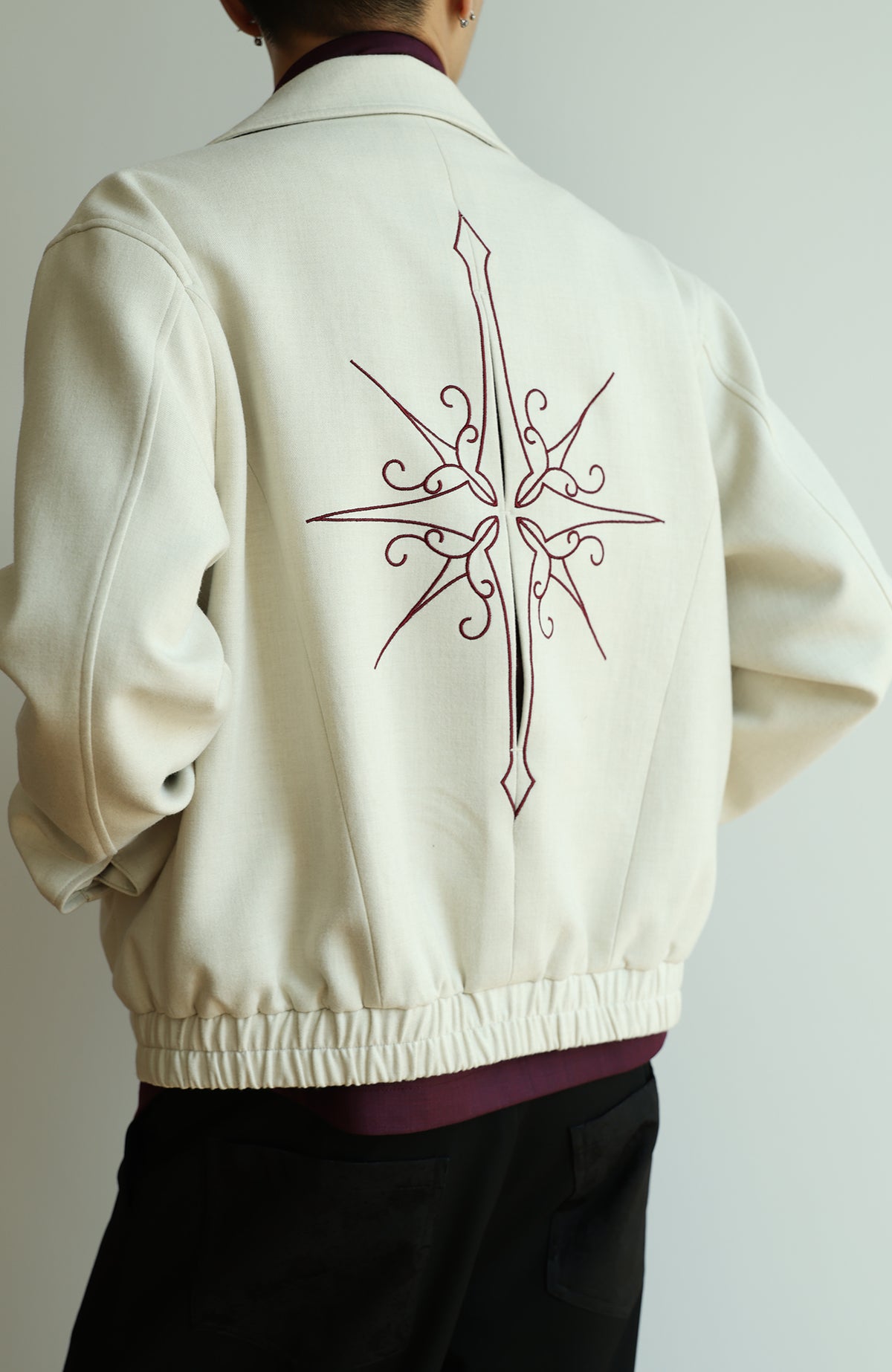 OKAYTHXBYE Embroidered Patchwork Distressed Cropped Jacket