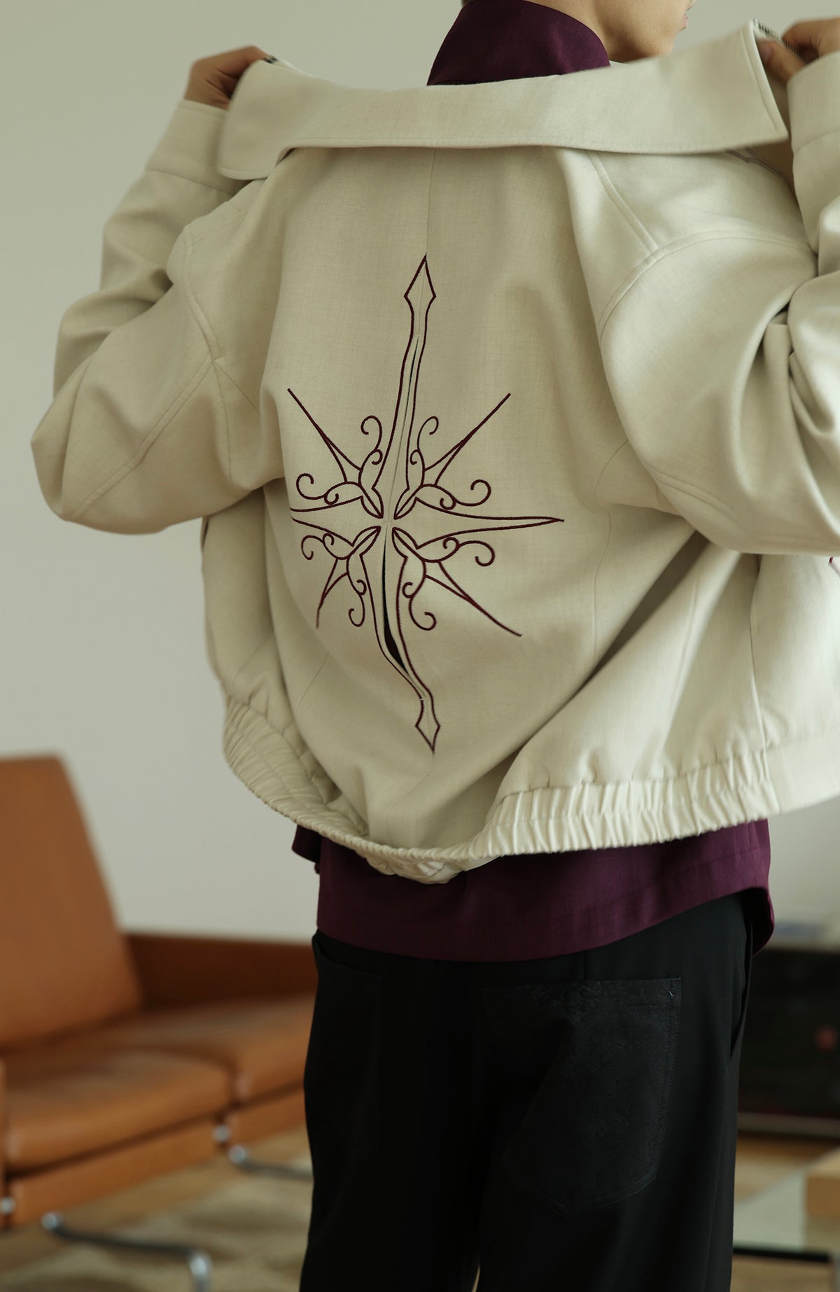 OKAYTHXBYE Embroidered Patchwork Distressed Cropped Jacket