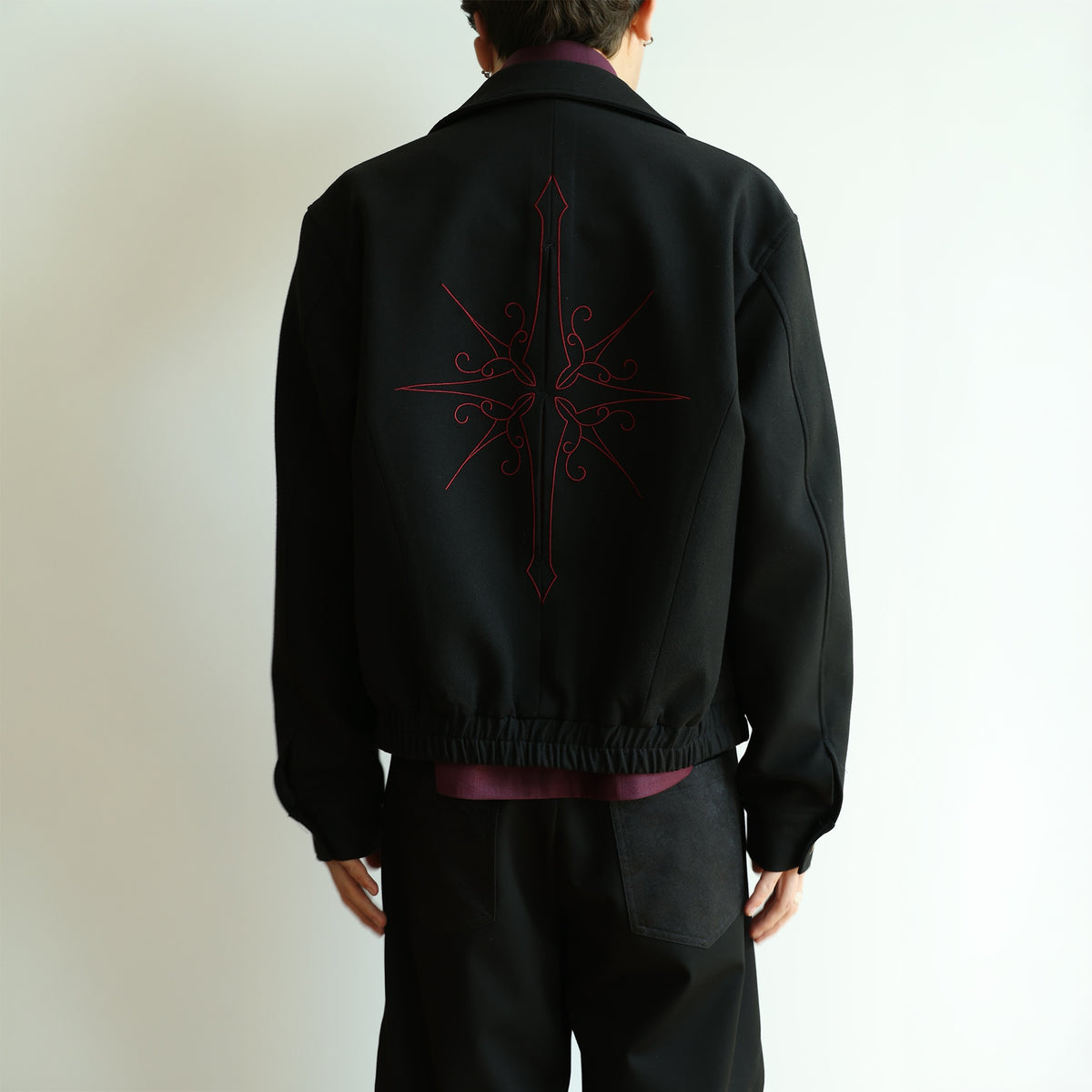 OKAYTHXBYE Embroidered Patchwork Distressed Cropped Jacket