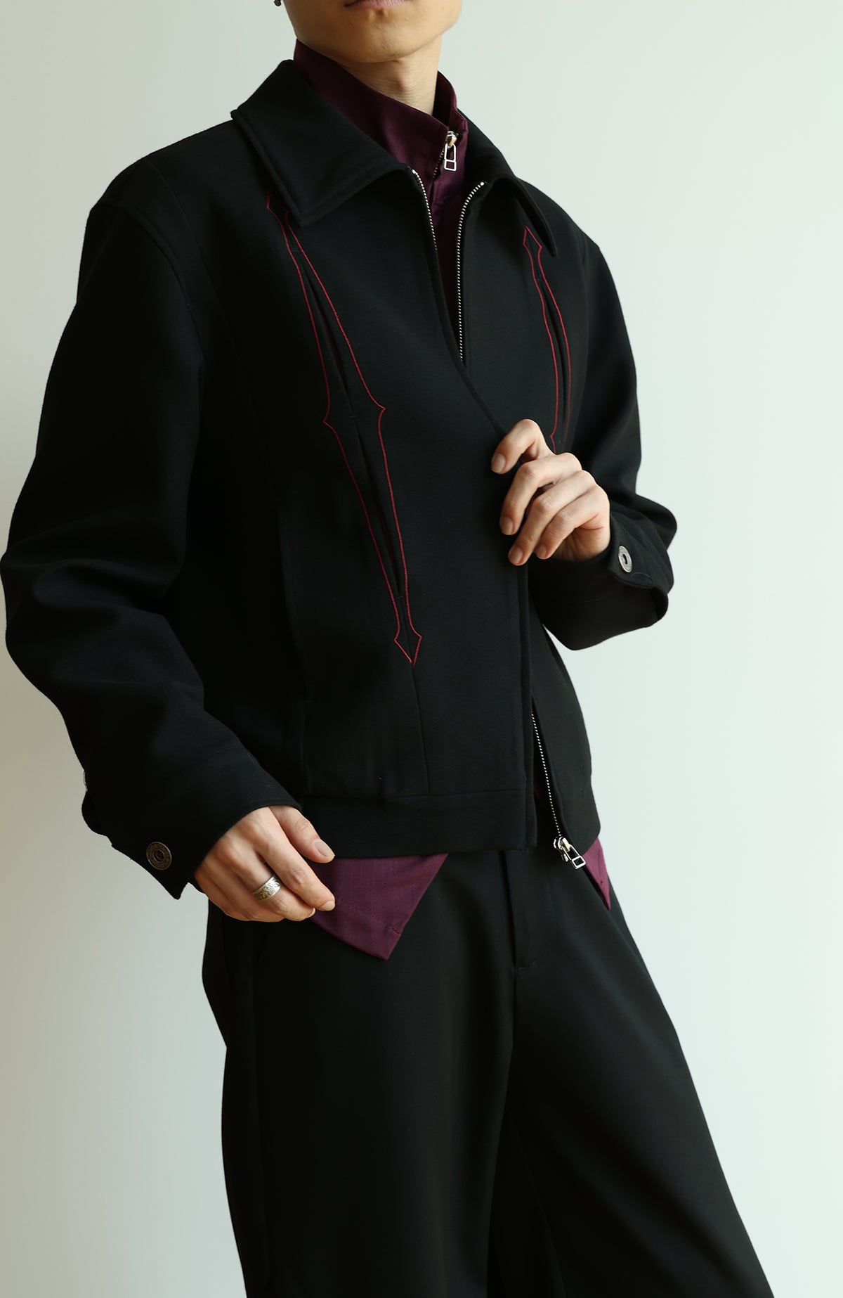 OKAYTHXBYE Embroidered Patchwork Distressed Cropped Jacket