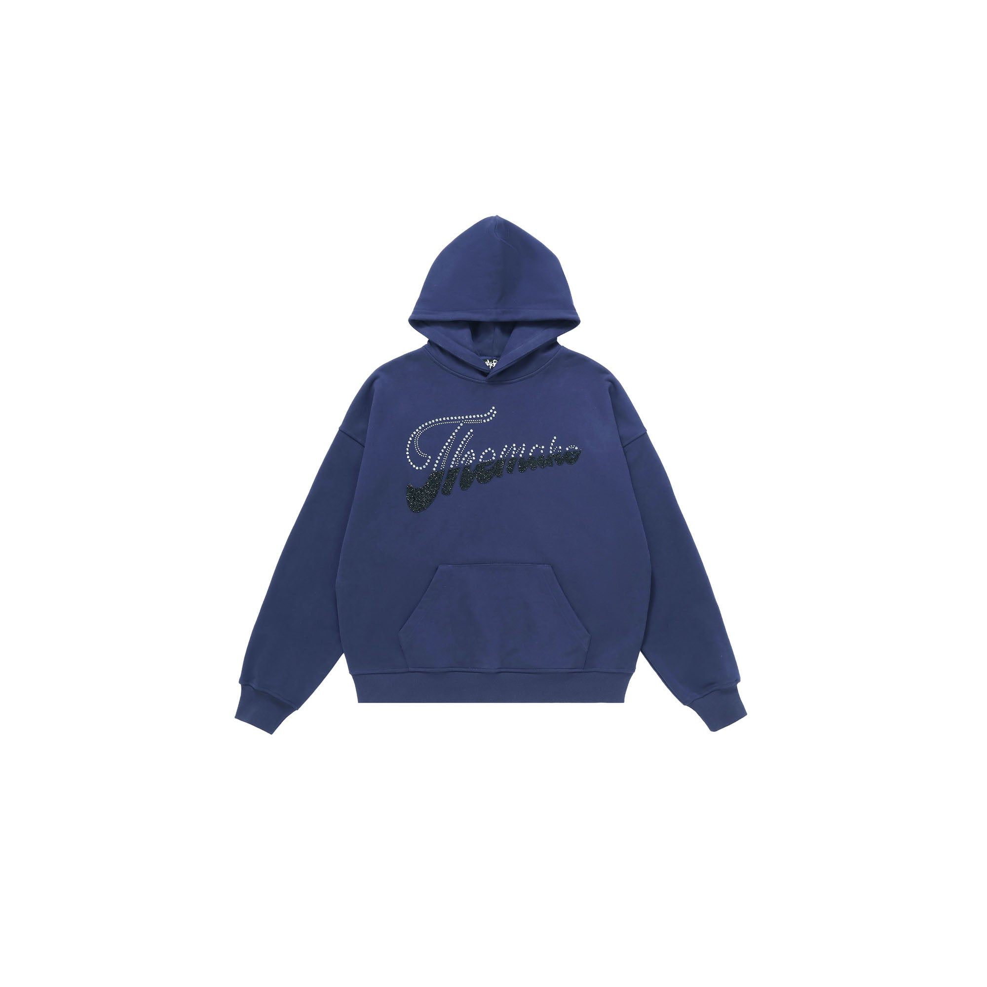 MAKEMORE Rhinestone Contrast LOGO Fleece Hoodie