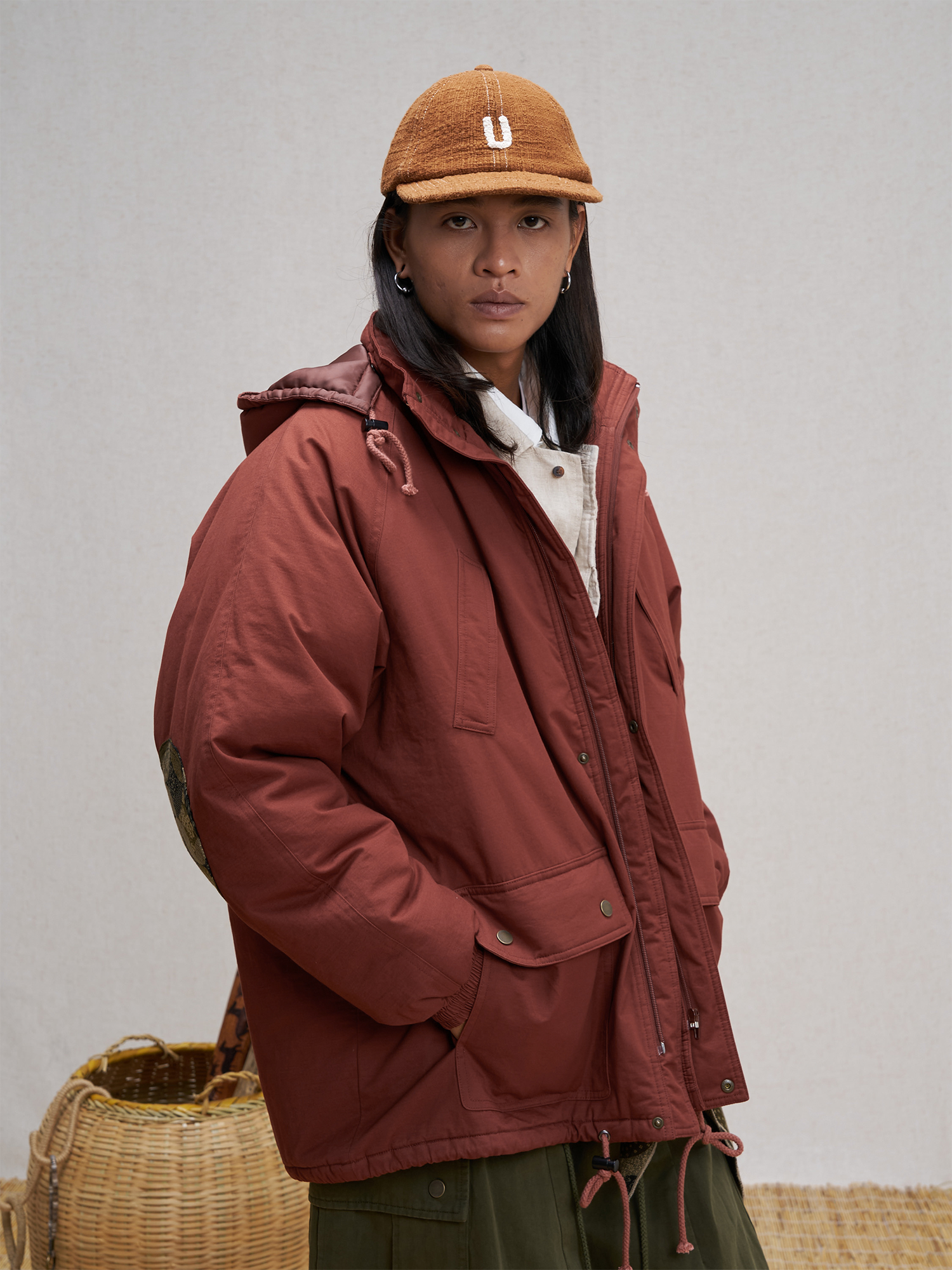 UNLIMITED MOTE Patchwork-Elbow Padded Utility Parka