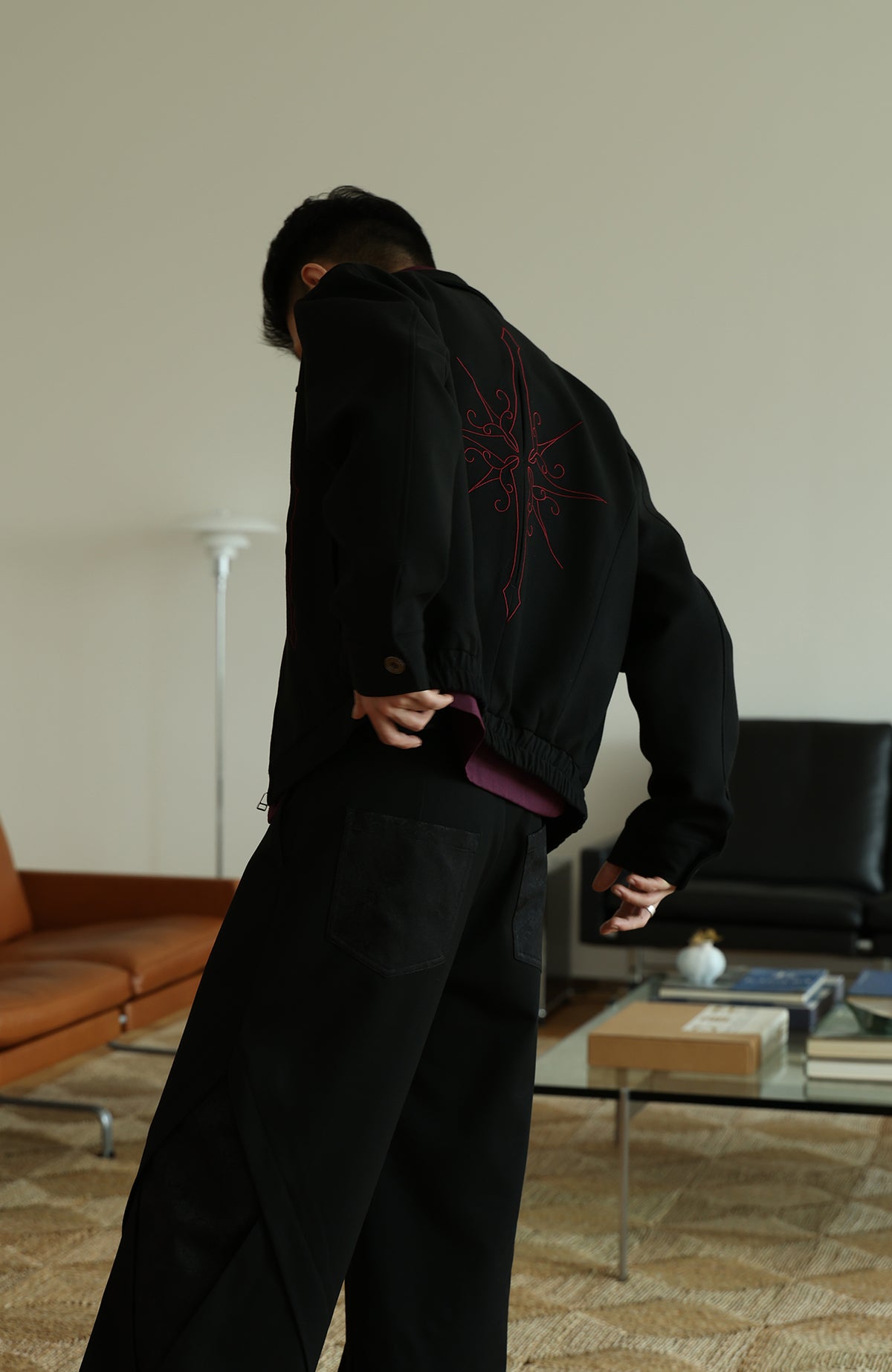 OKAYTHXBYE Embroidered Patchwork Distressed Cropped Jacket