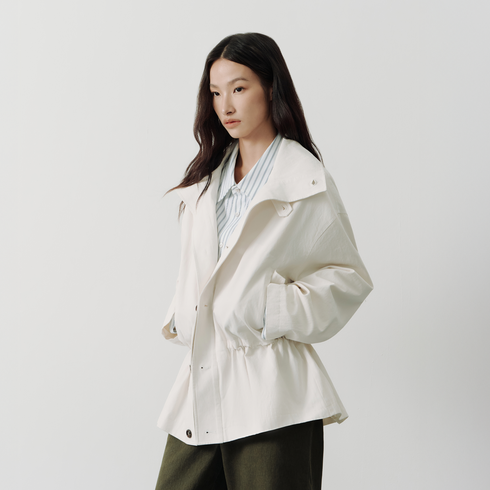 SAME FLOW Stand-Collar Drawstring-Waist Jacket