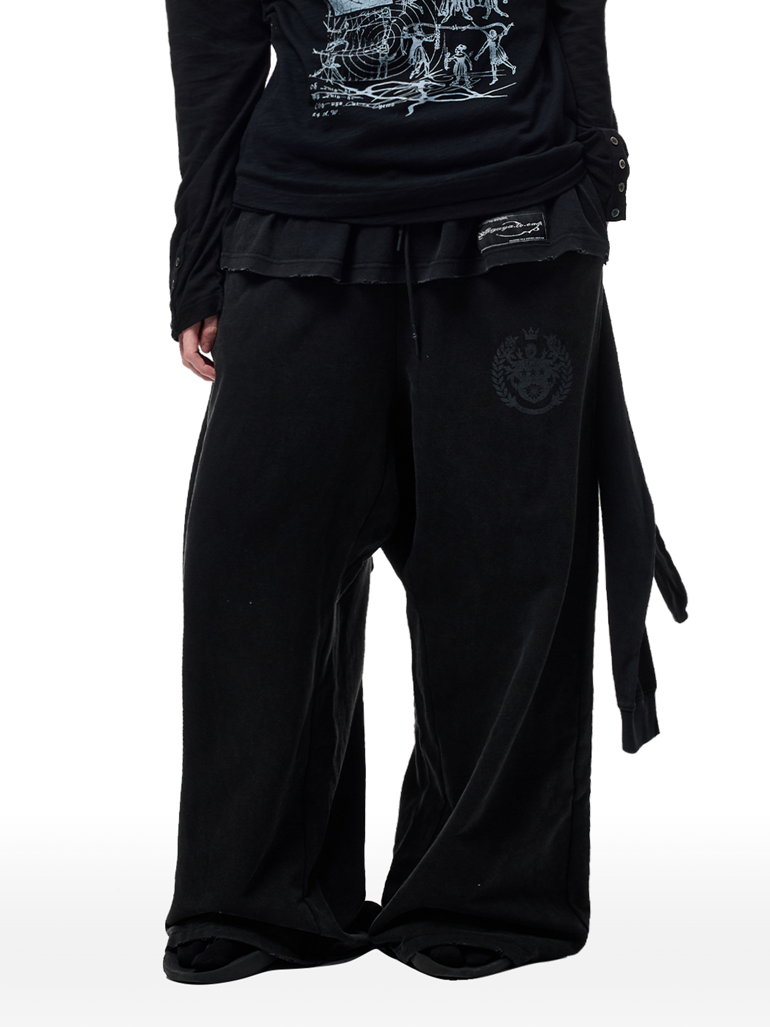 CYCYCY Layered Raw Edge Wide-Leg Sweatpants Black