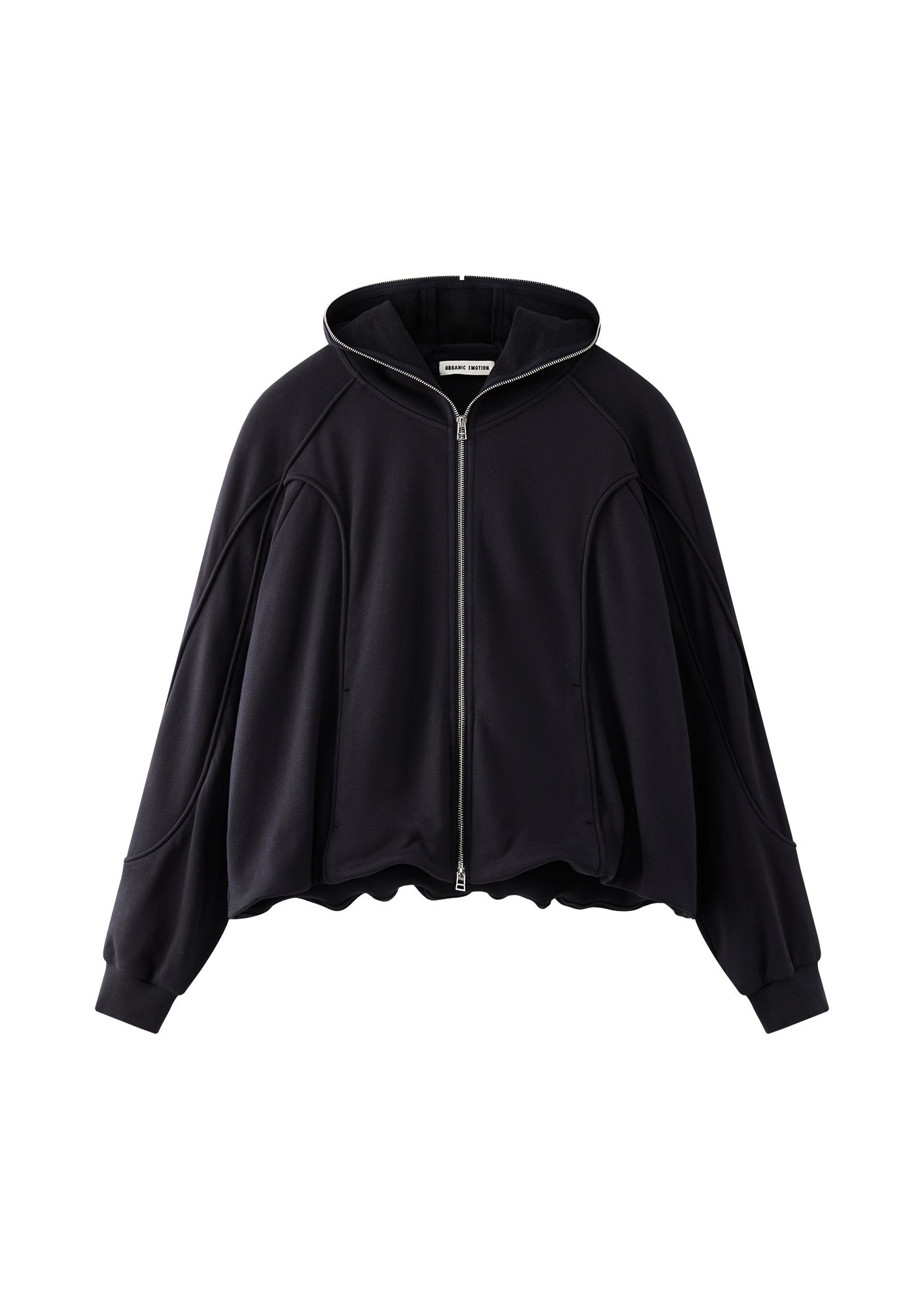 ORGANIC EMOTION Curved Panel Drawstring-Hem Zip-Up Hoodie, premium urban and streetwear designers apparel on PROJECTISR.com, ORGANIC EMOTION