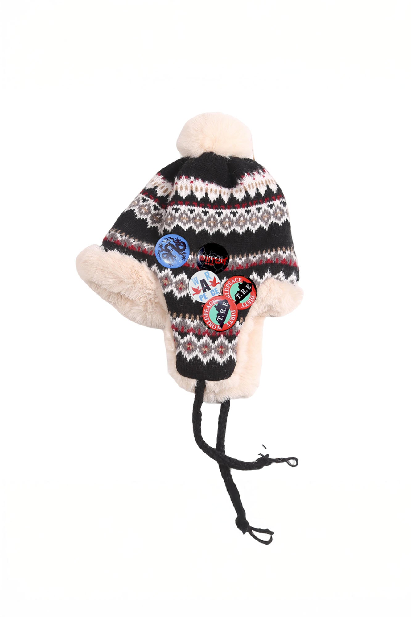 TRECLUB Faux-Fur Badge Aviator Hat