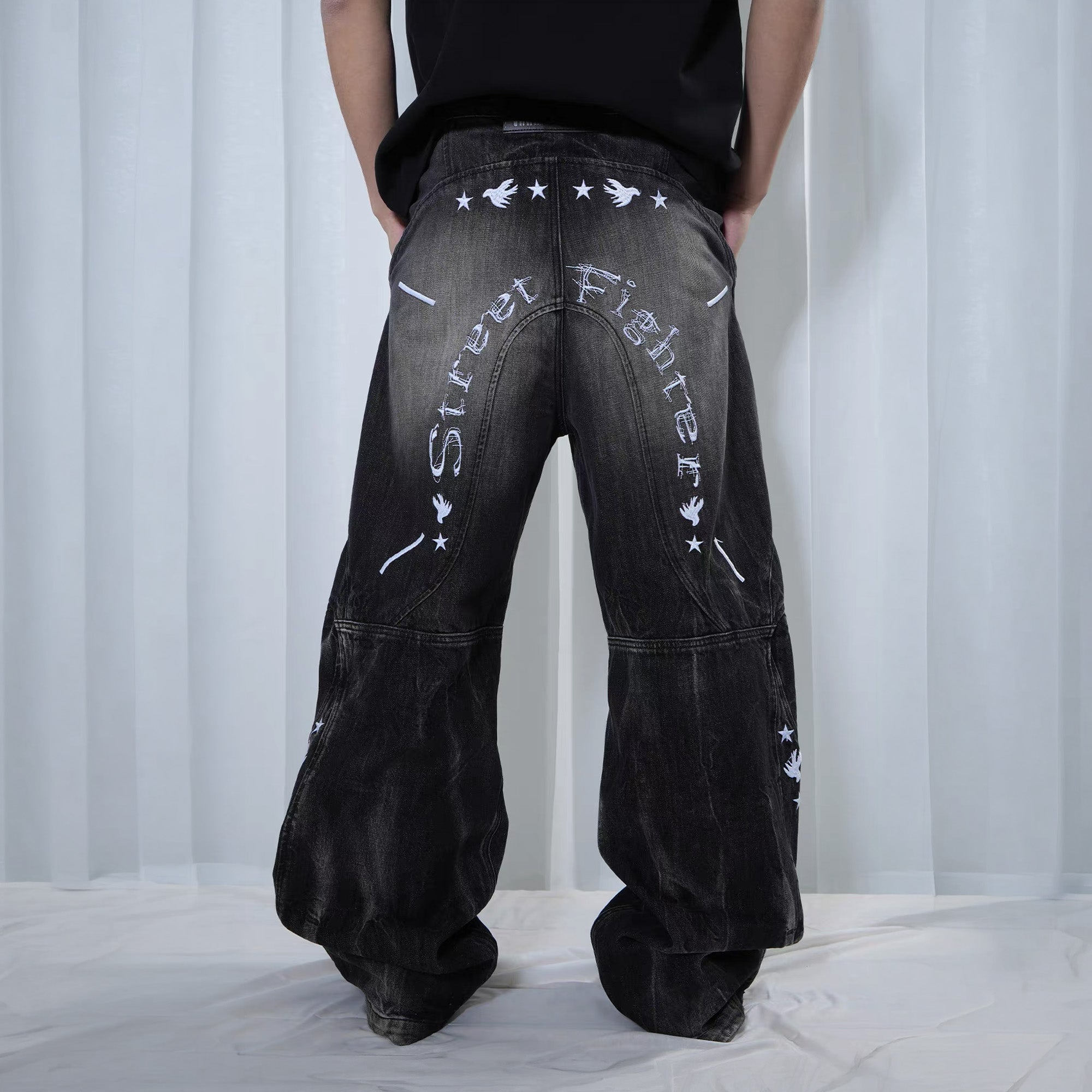 VINKID Washed Graphic Wide-Leg Jeans, premium urban and streetwear designers apparel on PROJECTISR.com, VINKID