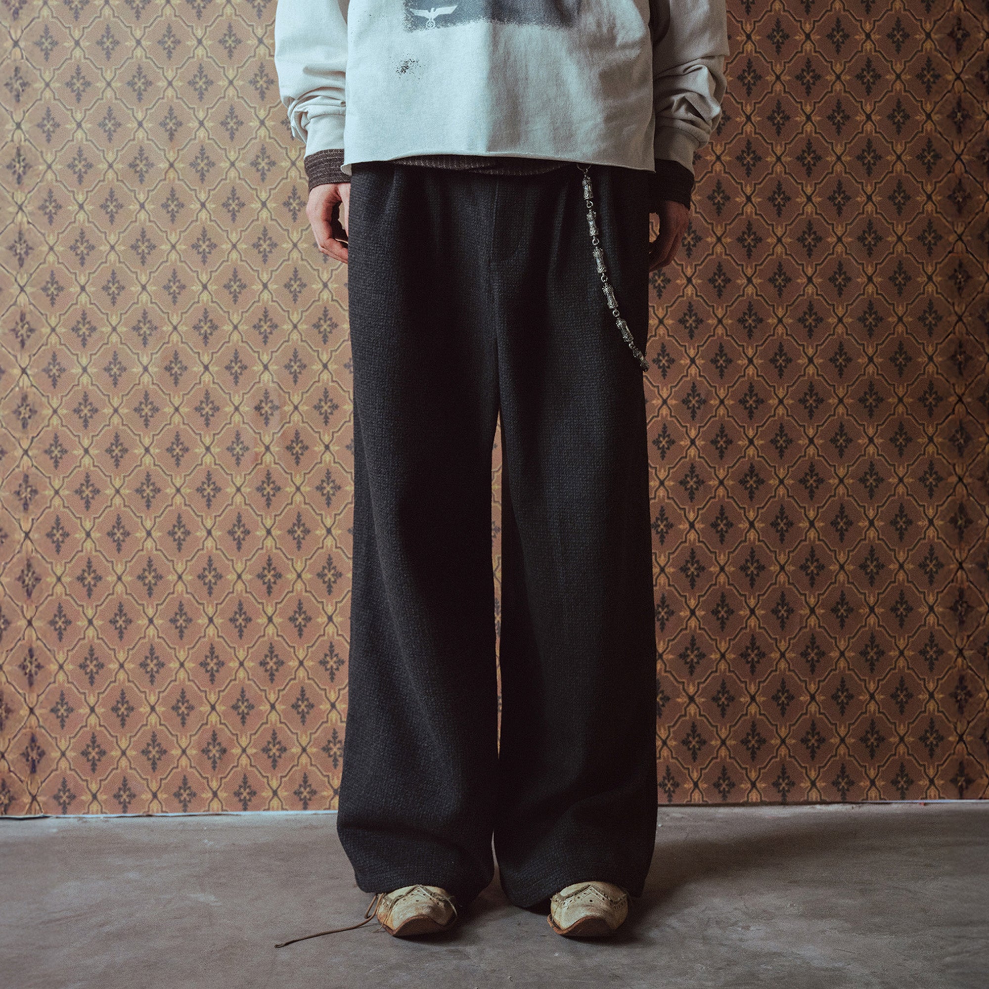 RICHILL Panel Pleated Wide-Leg Trousers, premium urban and streetwear designers apparel on PROJECTISR.com, RICHILL