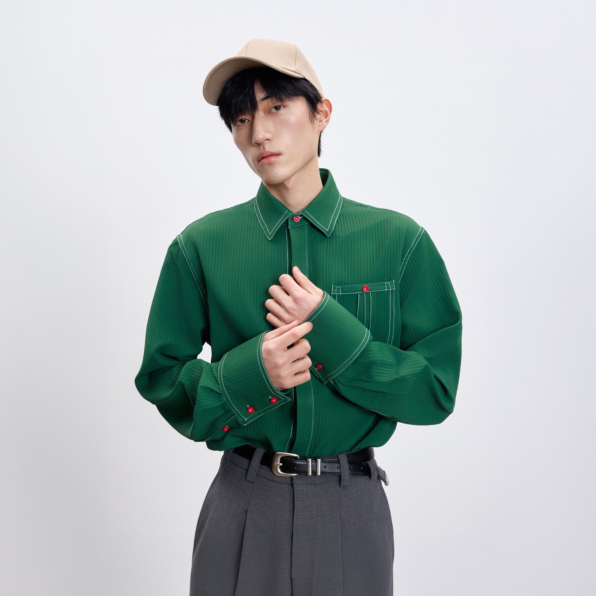 TUIMU Essential Contrast-Stitch Shirt, premium urban and streetwear designers apparel on PROJECTISR.com, TUIMU