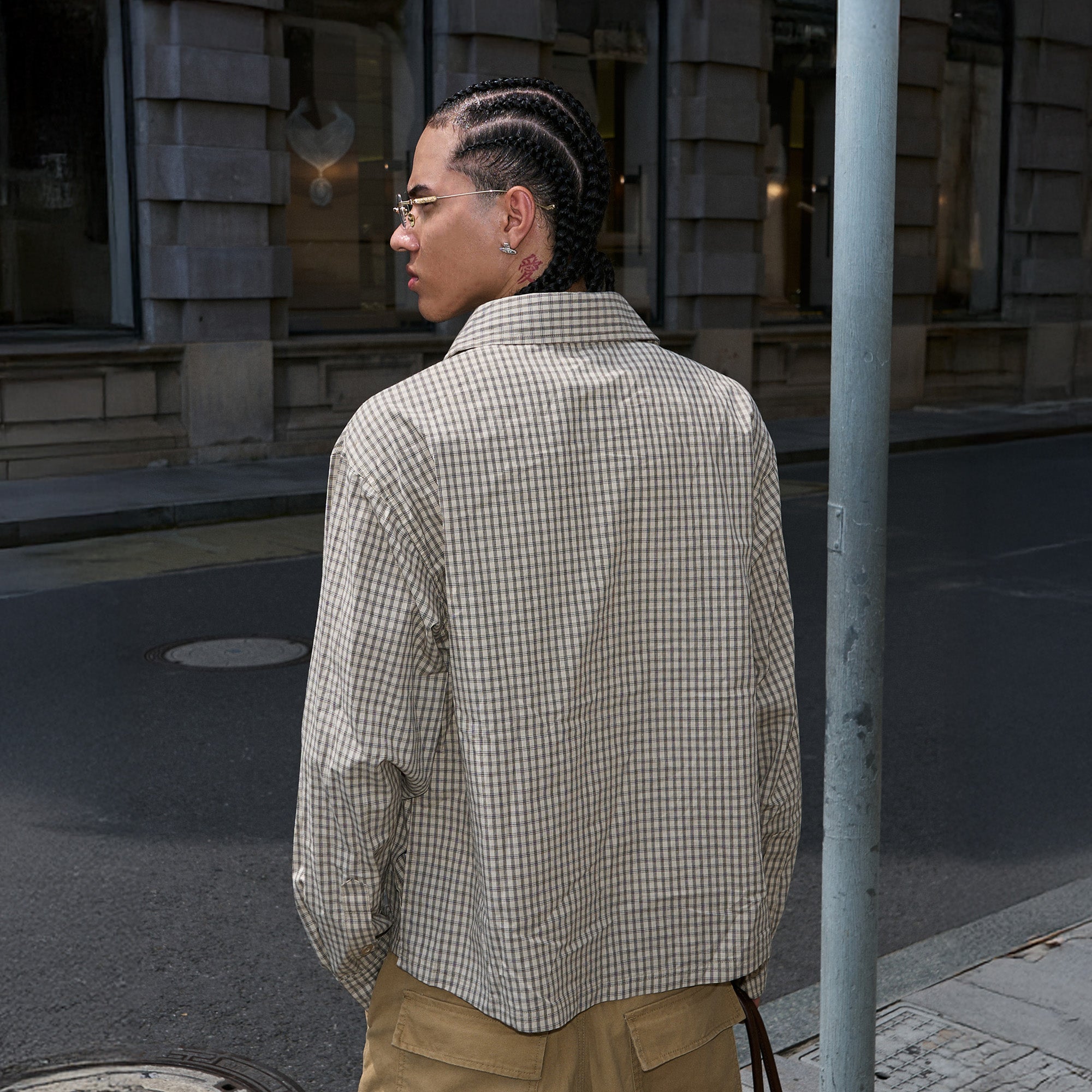 STEEPC Gingham Contrast Patch Boxy Shirt, premium urban and streetwear designers apparel on PROJECTISR.com, STEEPC