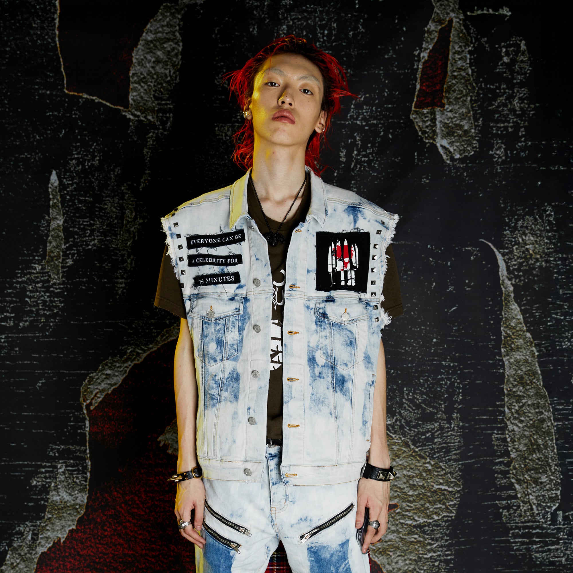 VENTUREK Distressed Washed Studded Patch Denim Vest, premium urban and streetwear designers apparel on PROJECTISR.com, VENTUREK