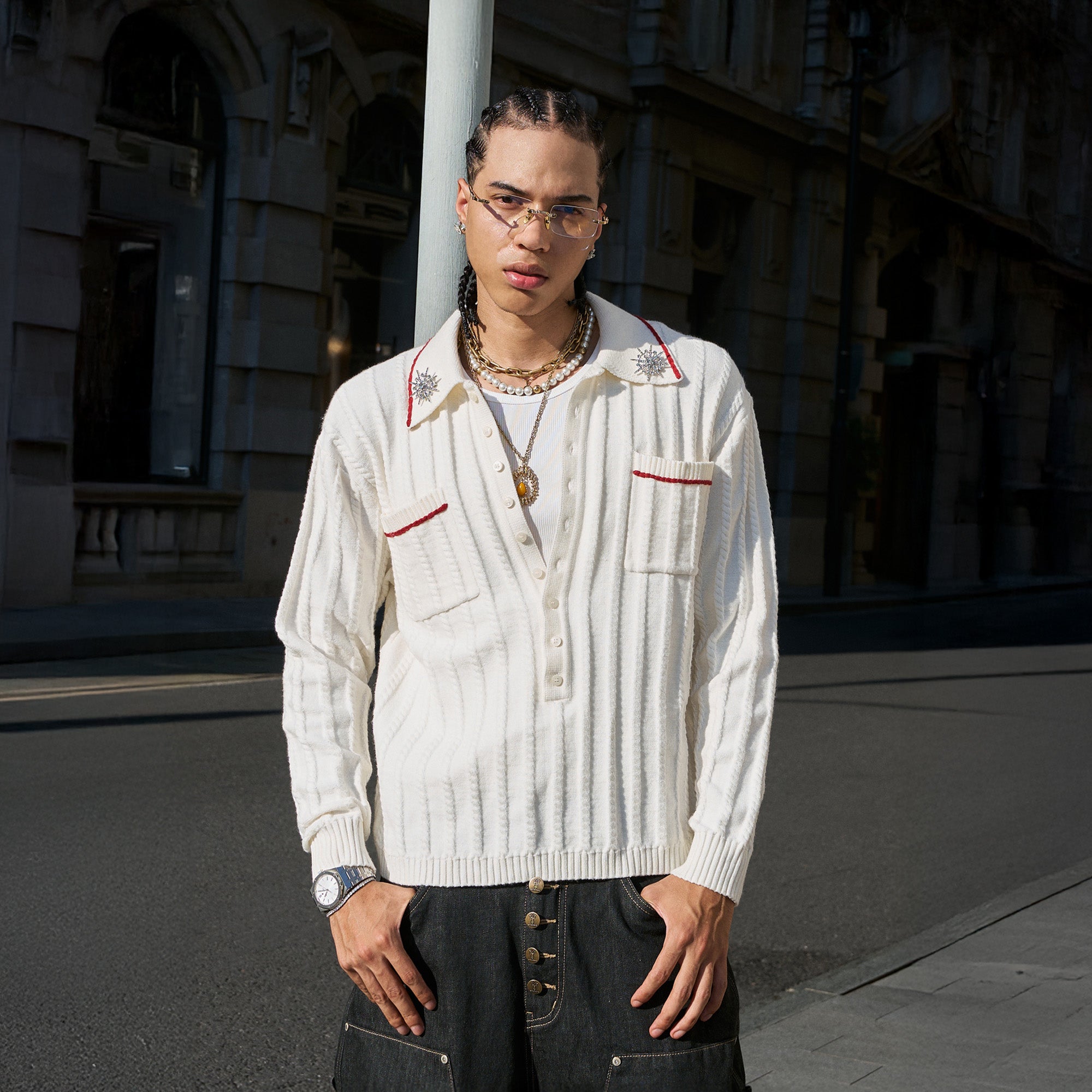 STEEPC Twist-Stitch Contrast Piped Sweater, premium urban and streetwear designers apparel on PROJECTISR.com, STEEPC