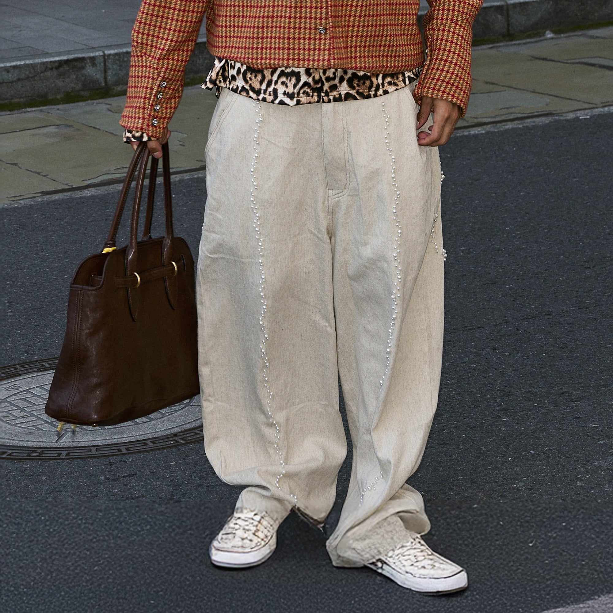 STEEPC Pearl Embellished Linen-Blend Wide-Leg Trousers, premium urban and streetwear designers apparel on PROJECTISR.com, STEEPC