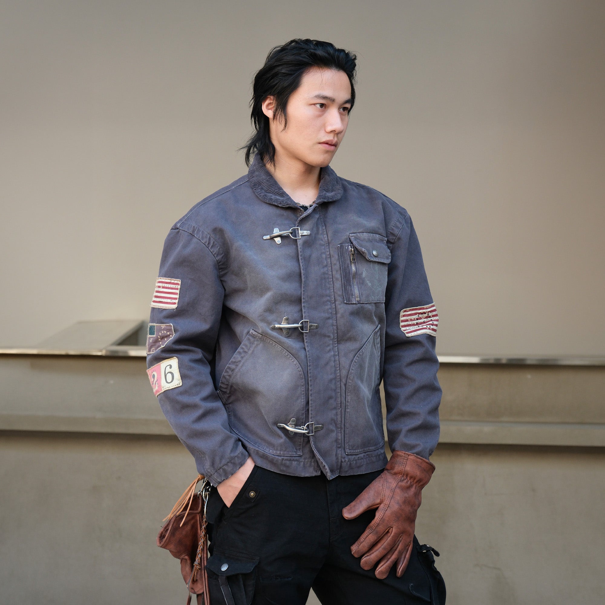 NEIGBORL Distressed Flight-Buckle Workwear Jacket, premium urban and streetwear designers apparel on PROJECTISR.com, NEIGBORL