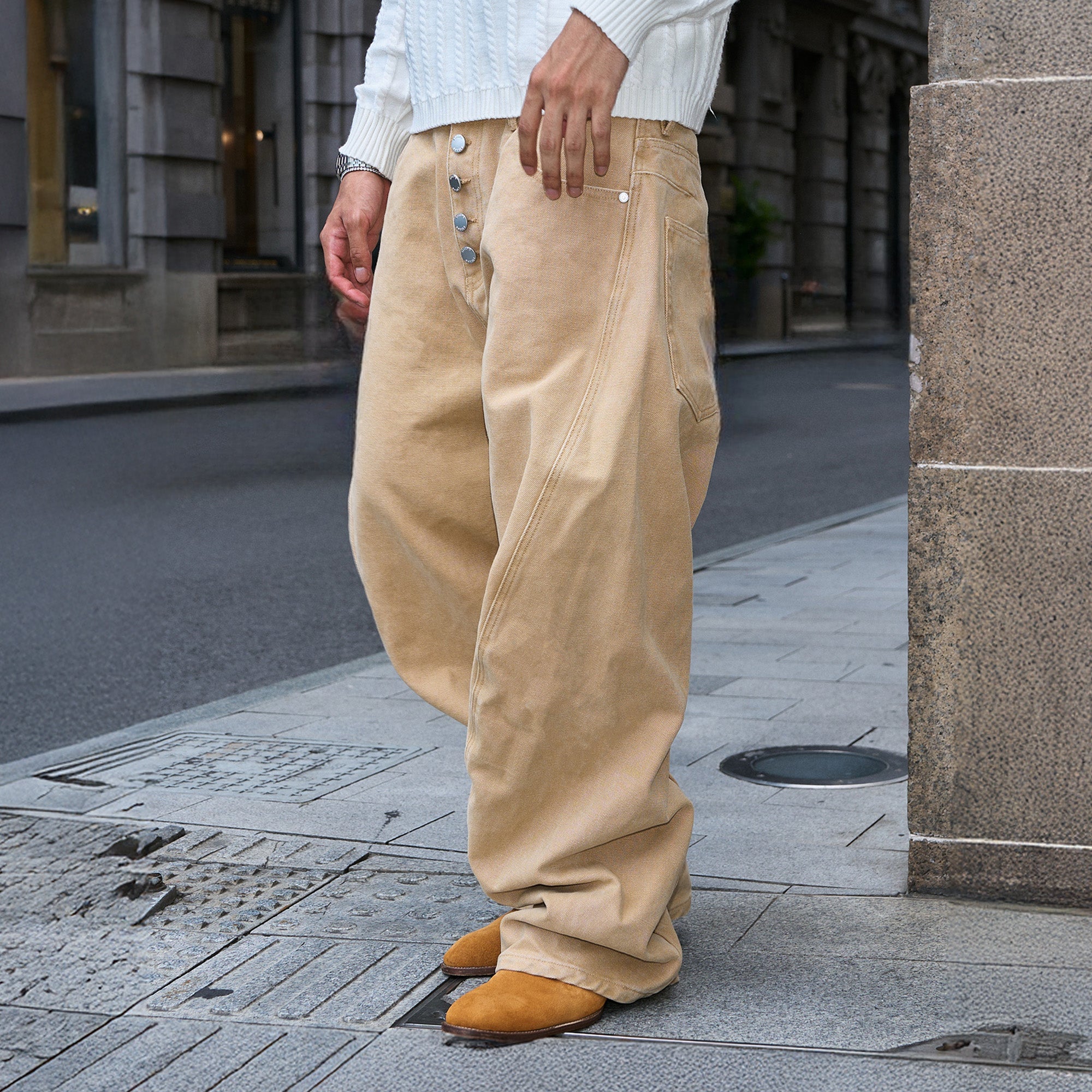 STEEPC Classical Button-Fly Curved-Seam Utility Pants, premium urban and streetwear designers apparel on PROJECTISR.com, STEEPC
