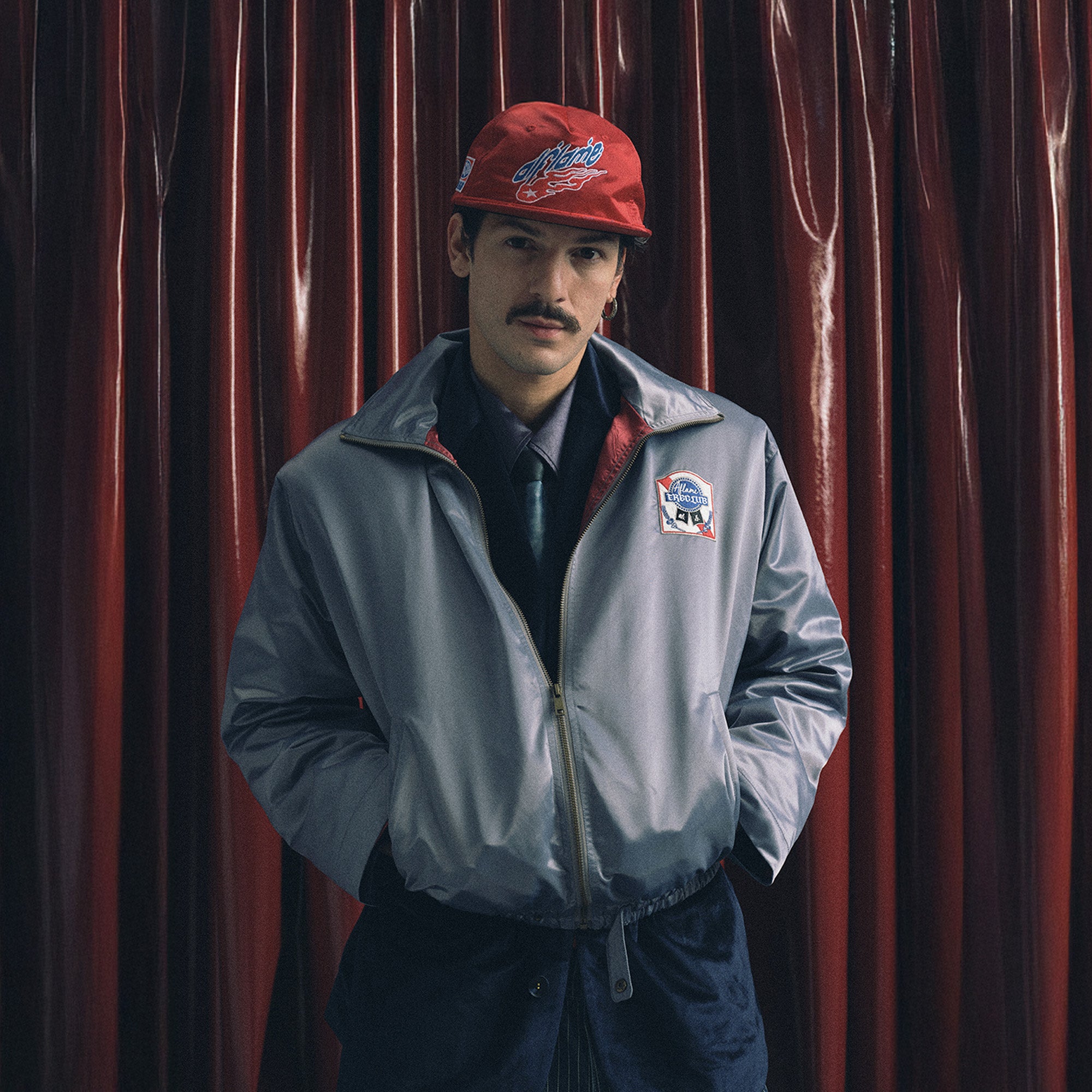 TRECLUB Retro Satin Badge-Patch Blouson, premium urban and streetwear designers apparel on PROJECTISR.com, TRECLUB